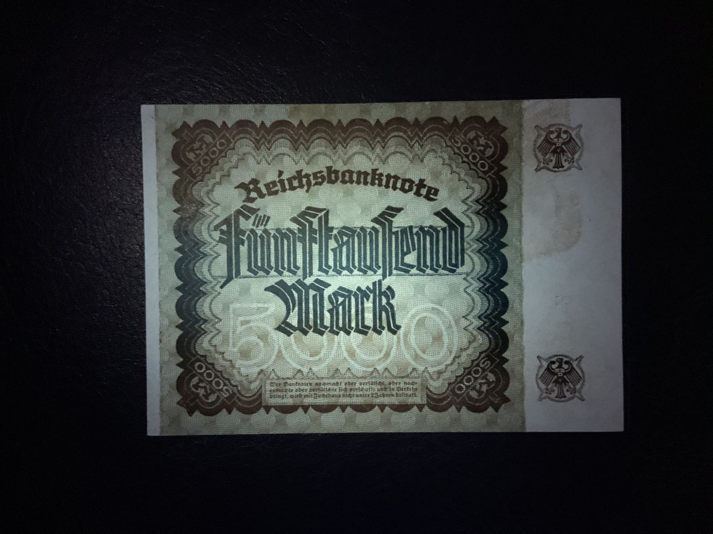 收藏联盟Quantum Auction 第275期拍卖  德国1922年5000马克 品相UNC- 丢勒名画 少见单冠版