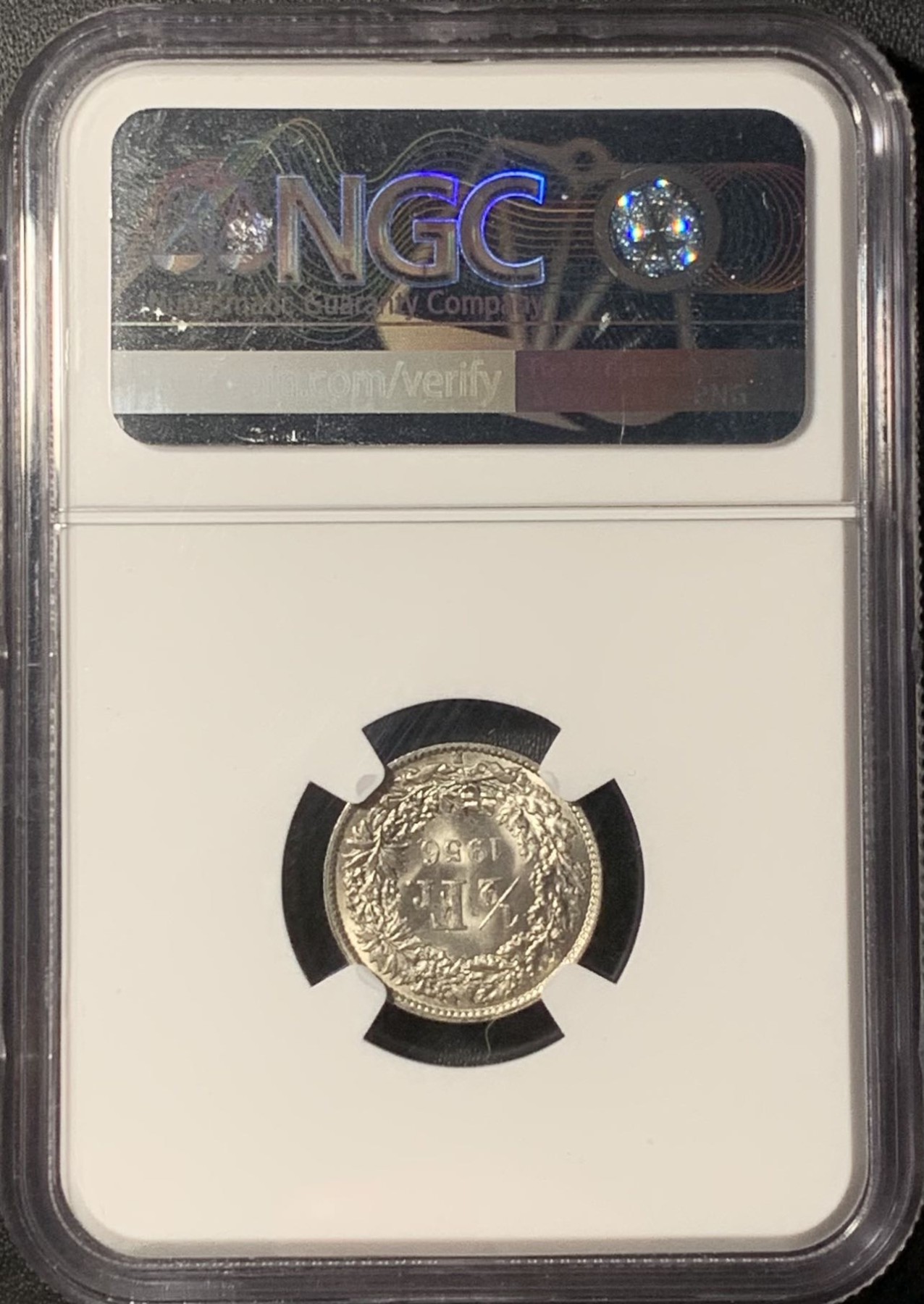 紫瑗钱币——第291期拍卖 瑞士 1956年 B版 赫尔维蒂亚 1/2法郎 银币 NGC MS64