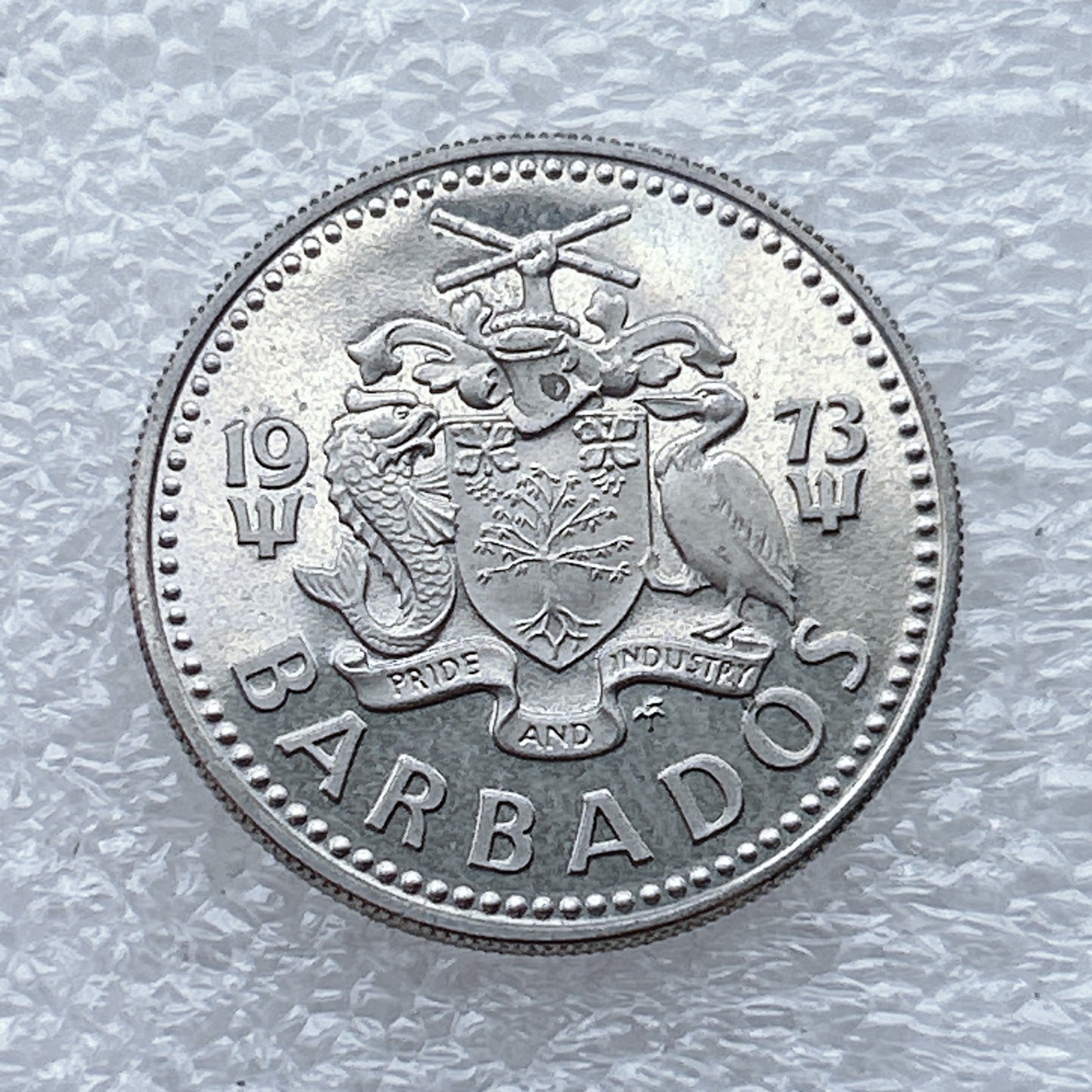 全场一元起拍 世界钱币散币场 第九期 1973年巴巴多斯25分 风车白鹈鹕海豚
