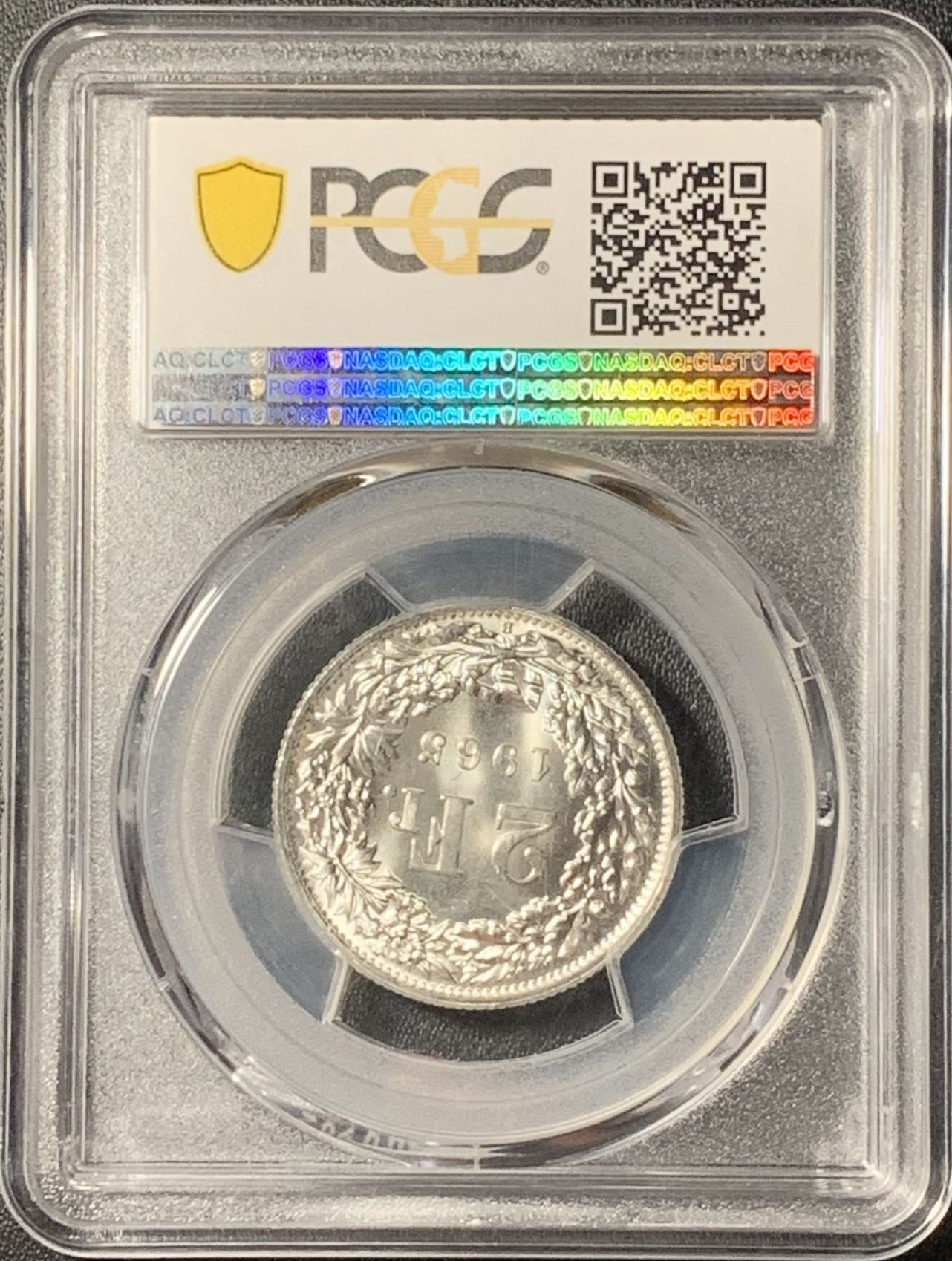 紫瑗钱币——第291期拍卖 瑞士 1965年 B版 赫尔维蒂亚 2法郎 银币 PCGS MS66