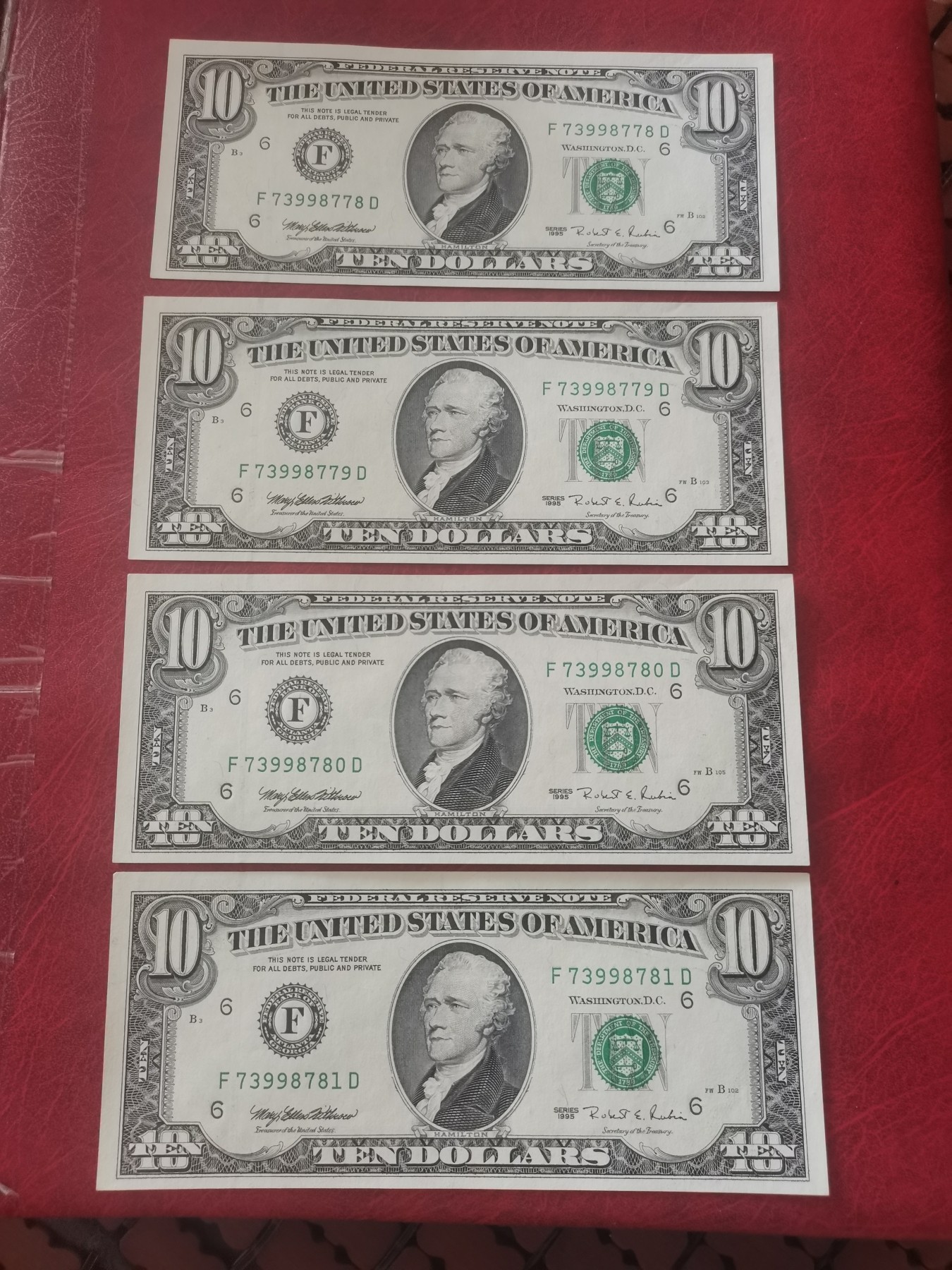 美国纸币 1995年 小头10美元纸币  全新UNC 单价 美国纸币 1995年 小头10美元纸币  全新UNC 单价