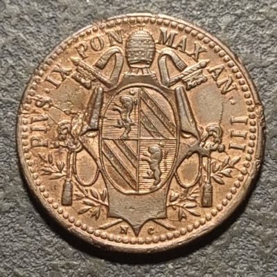 主拍度假中-不计入场次乱拍一下-本拍延期一周发货 - 【少见】教皇国1848年1/2拜奥奇好品铜币