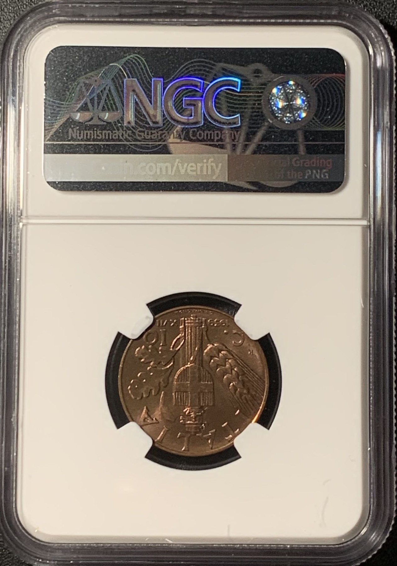 紫瑗钱币——第291期拍卖 意大利 1939年 伊曼纽埃三世 10分 铜币 NGC MS65 RB