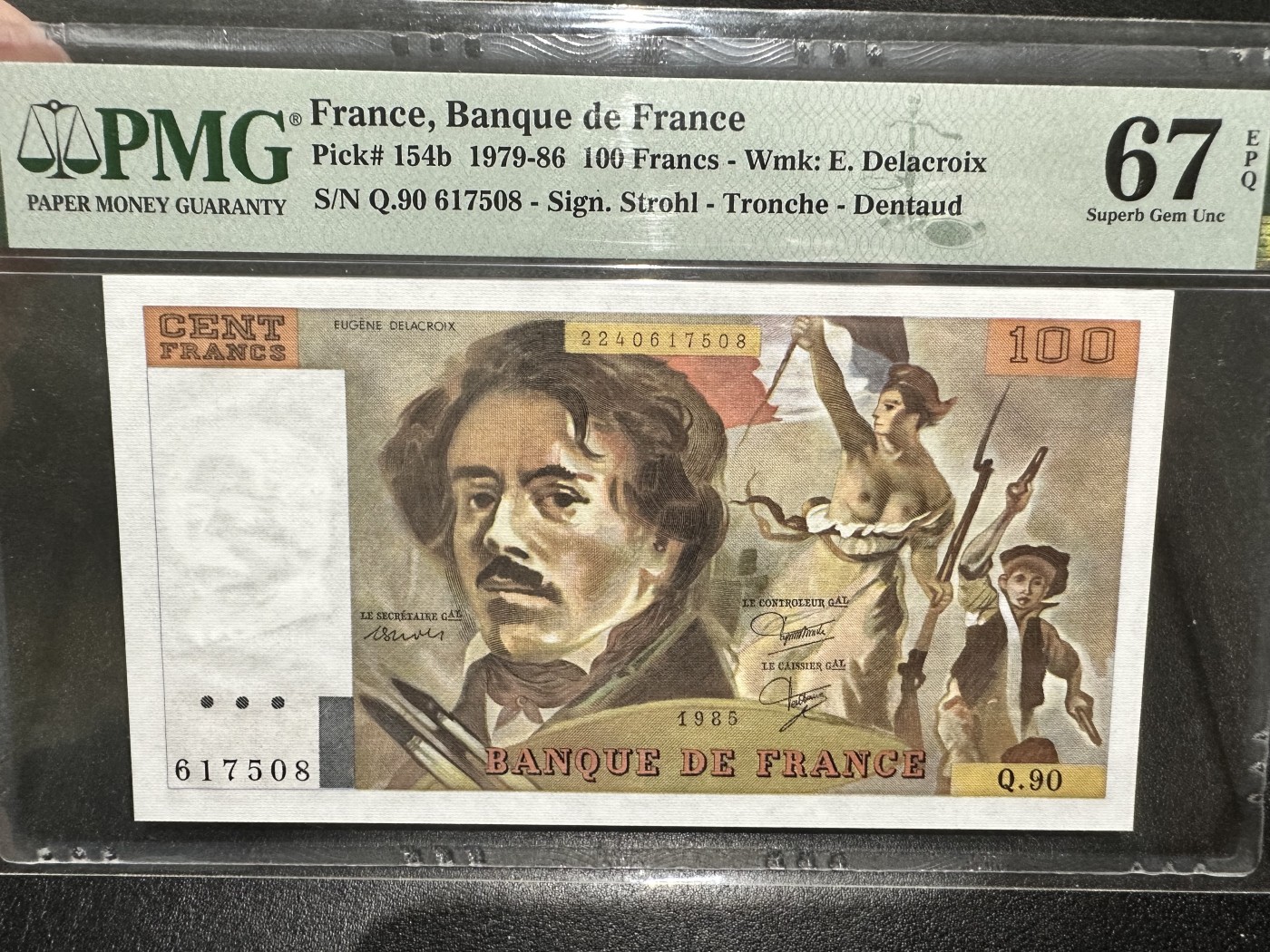 《外钞收藏家》第二百八十七期 1985年法国100法郎 PMG67 尾8