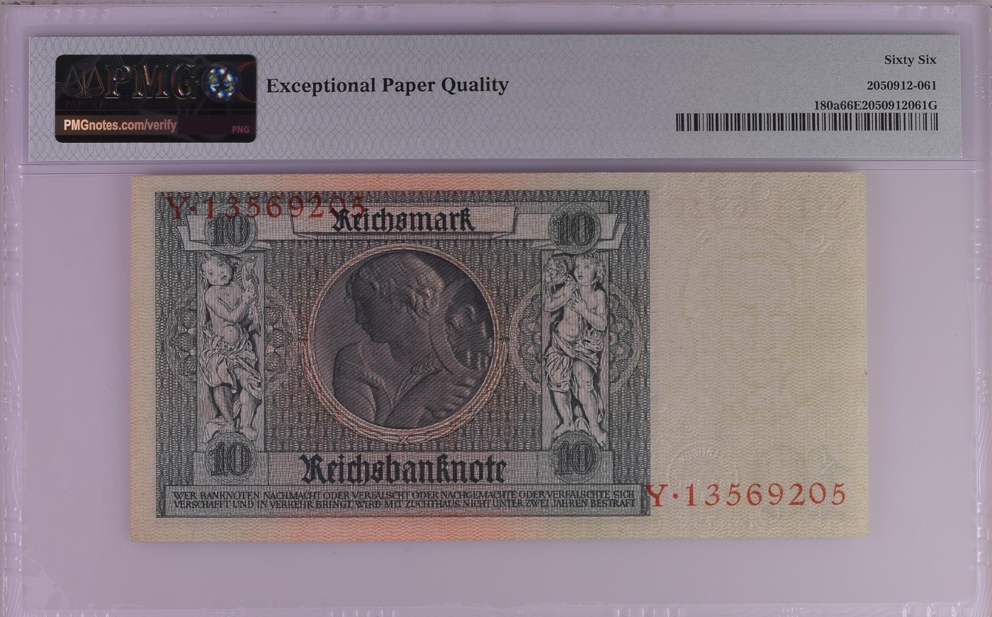收藏联盟Quantum Auction 第276期拍卖  德国1929年10马克 PMG66 号码无4
