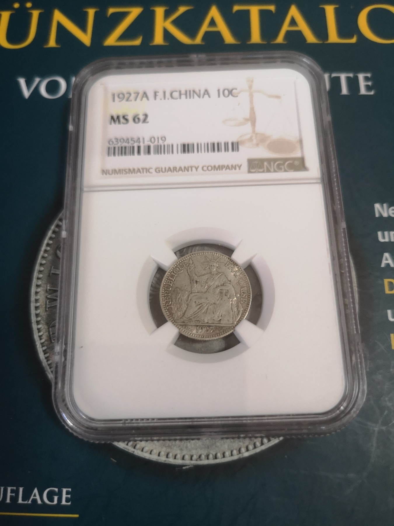 长老汇第22场精品币拍卖 1927A法属印度支那10分银币，NGC MS62