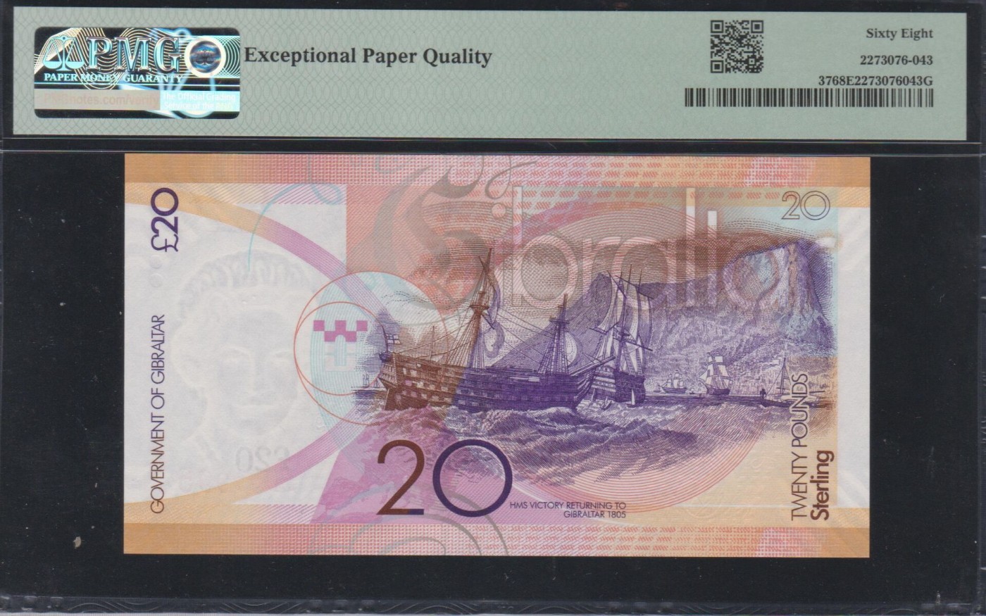 草稿银行第八期国内外钞票拍卖 直布罗陀 2011年 20镑  号码全程无4 PMG 68 亚军分 更高仅4张