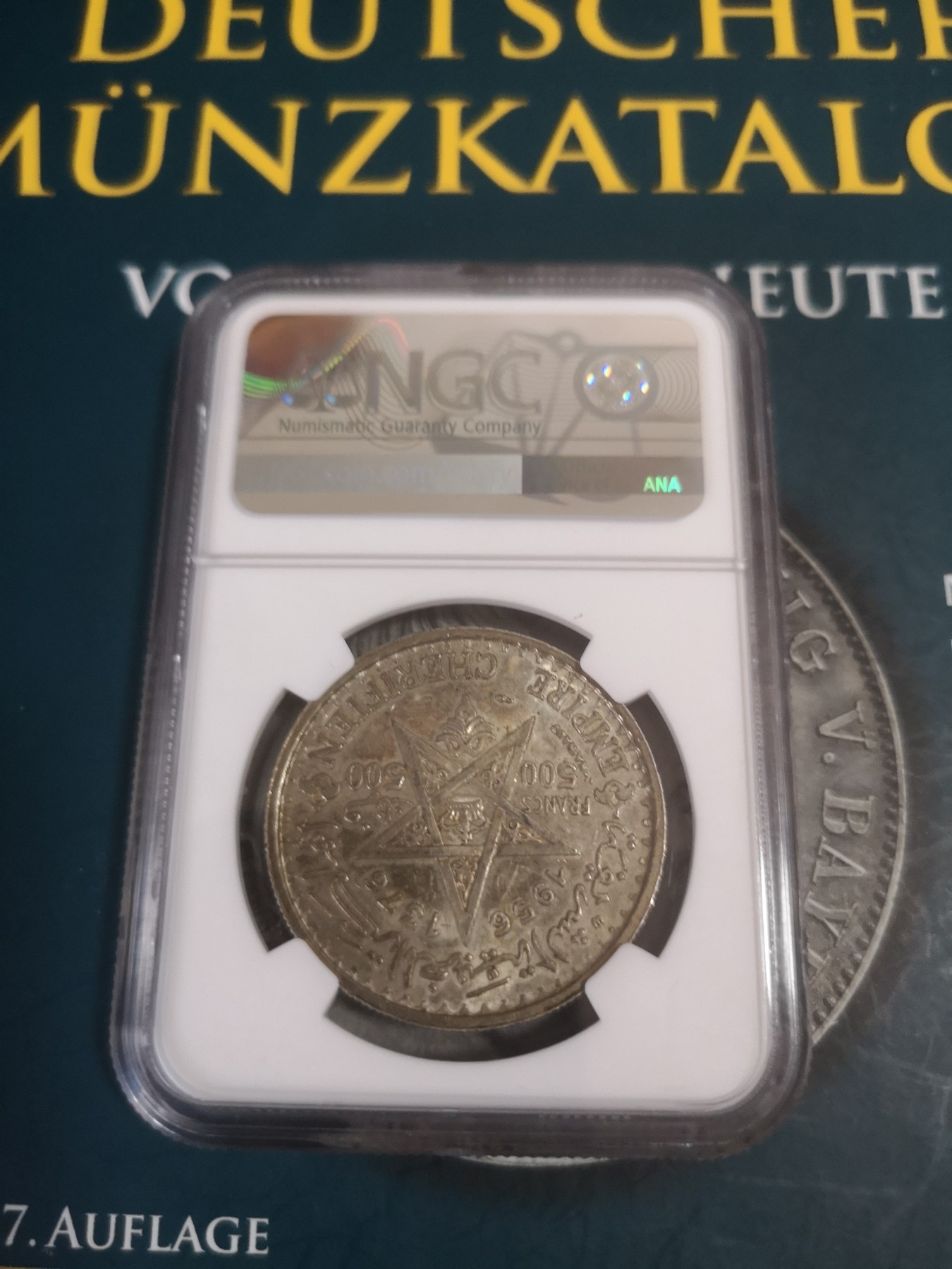 长老汇第22场精品币拍卖 1956摩洛哥500法郎银币，NGC MS62