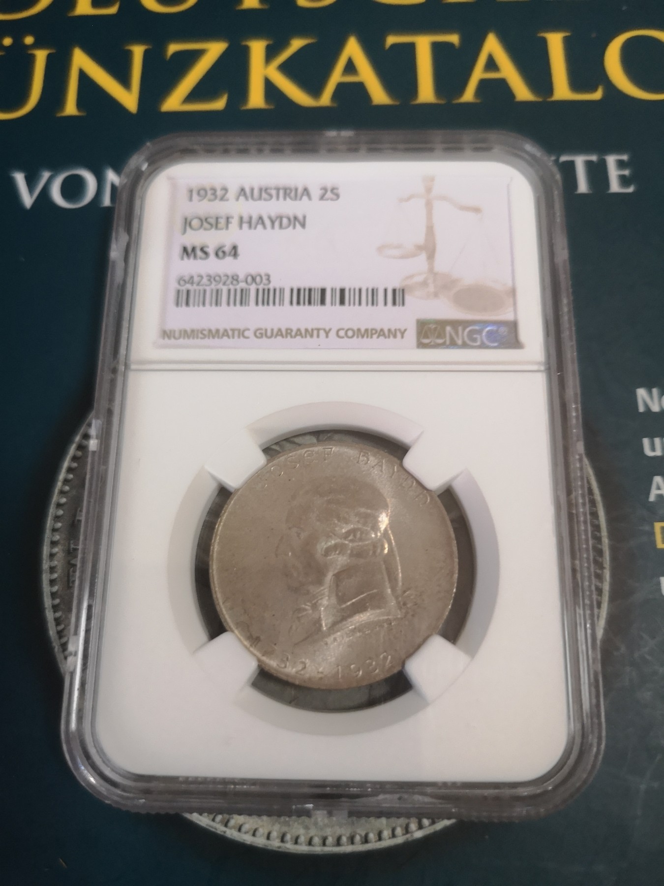 长老汇第22场精品币拍卖 1932奥地利海顿2先令银币，NGC MS64