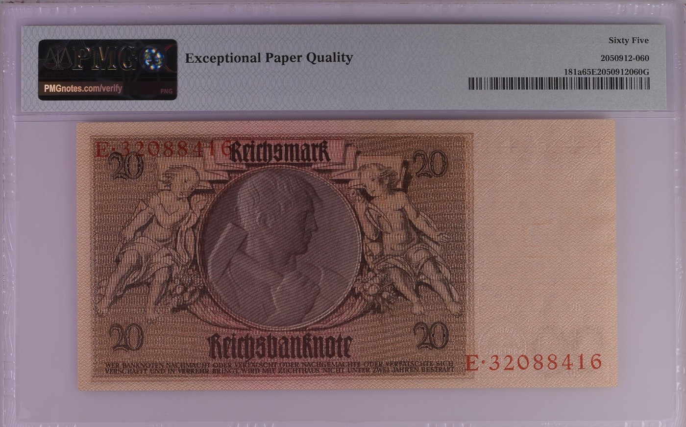 收藏联盟Quantum Auction 第276期拍卖  德国1929年20马克 PMG65 德国企业家 西门子公司创始人 维尔纳.西门子