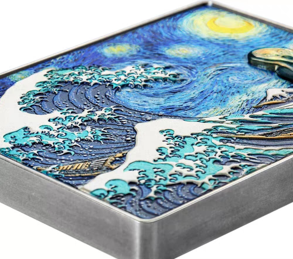 【海寧潮现货】乍得2023年交叉名画艺术1盎司银铜彩色双金属币