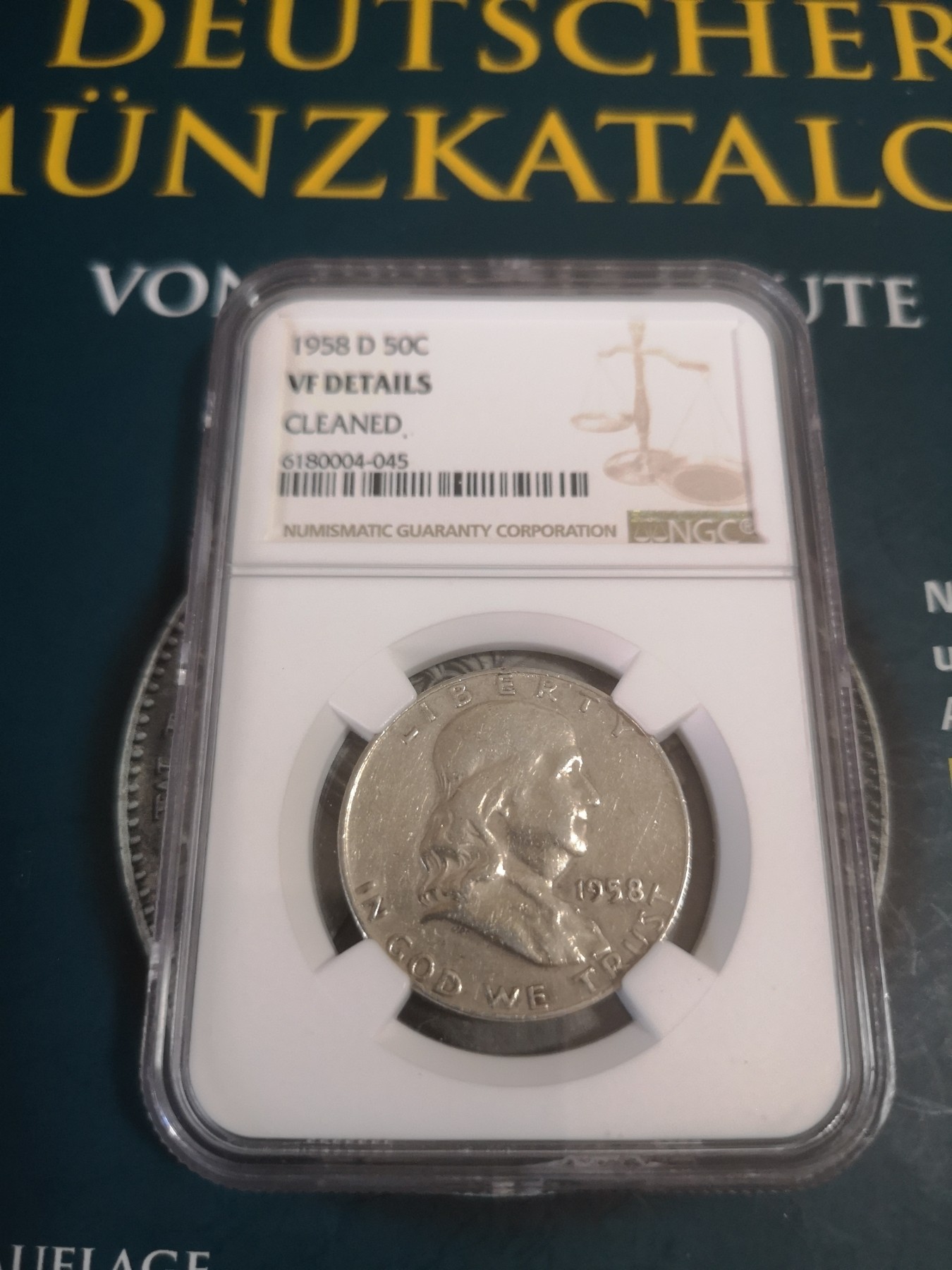长老汇第22场精品币拍卖 1958D美国富兰克林半元银币，NGC 评级