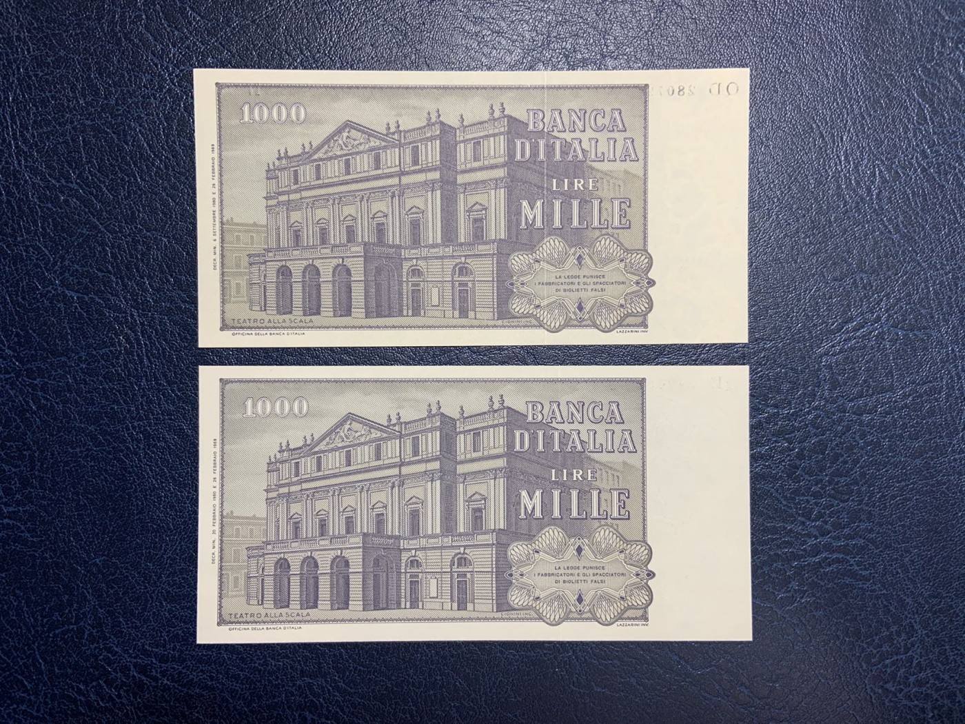 收藏联盟Quantum Auction 第276期拍卖  意大利1980年1000里拉2张 品相全新UNC 剧作家威尔第 