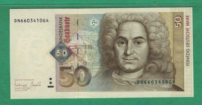 德国50马克 1996年 签名如图 P-45 欧洲 纸币 实物图 UNC - 德国50马克 1996年 签名如图 P-45 欧洲 纸币 实物图 UNC