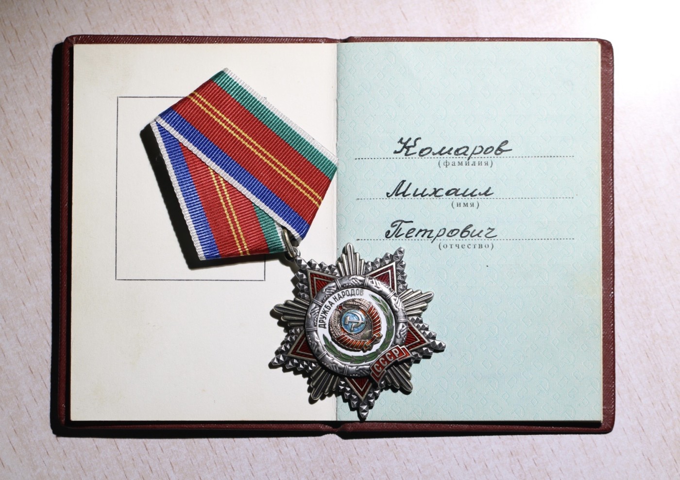 大猫徽章拍卖第229期 苏联友谊勋章 早期原品证书 珐琅全品