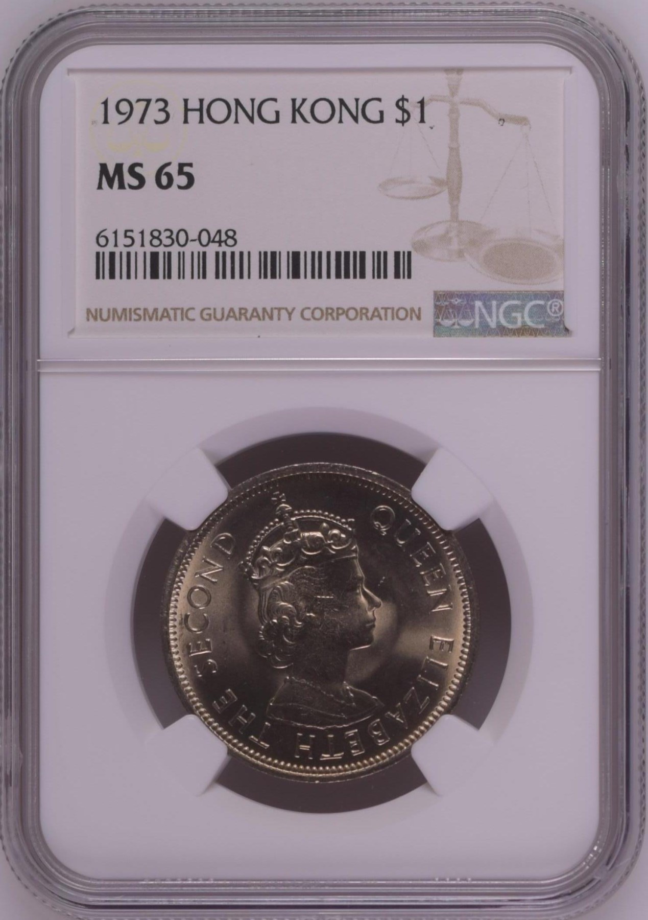 收藏联盟Quantum Auction 第276期拍卖  香港1973年1大元 NGC MS65