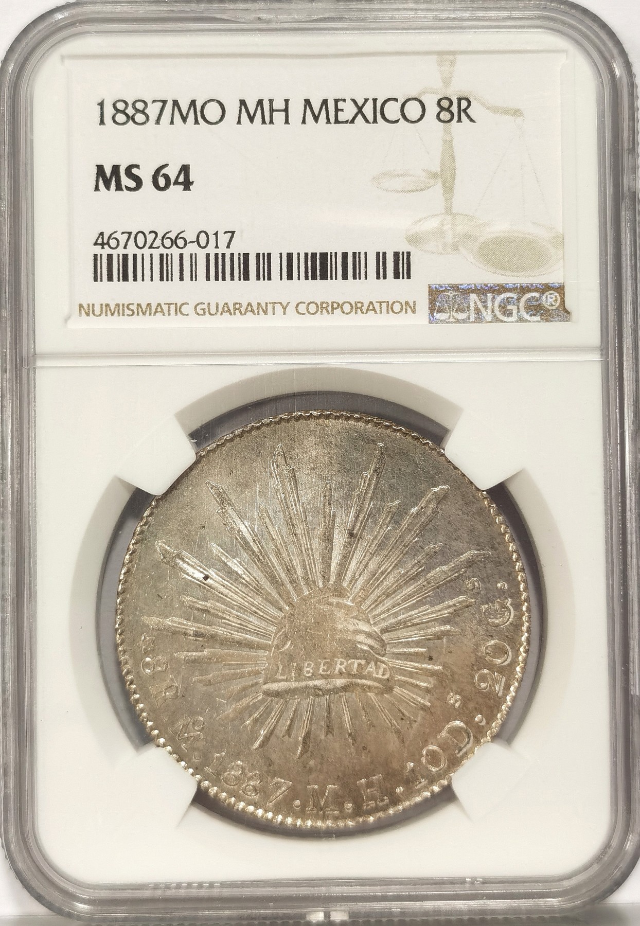 博洋堂世界钱币拍卖第036期（全场包邮） NGC MS64 墨西哥1887年MO MH版花边鹰洋，NGC季军分