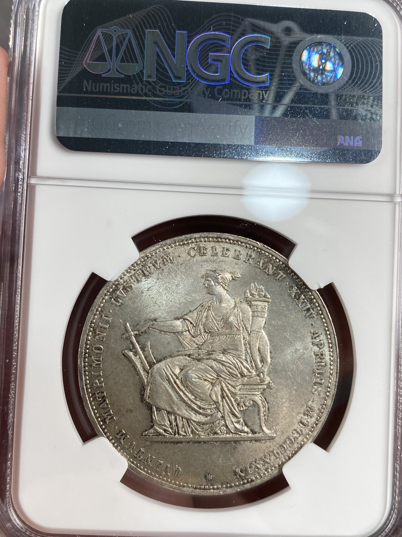 万国钱币拍卖第013期（视频直播专场） NGC MS63 1879年奥地利弗朗茨一世与茜茜公主银婚纪念2古尔登