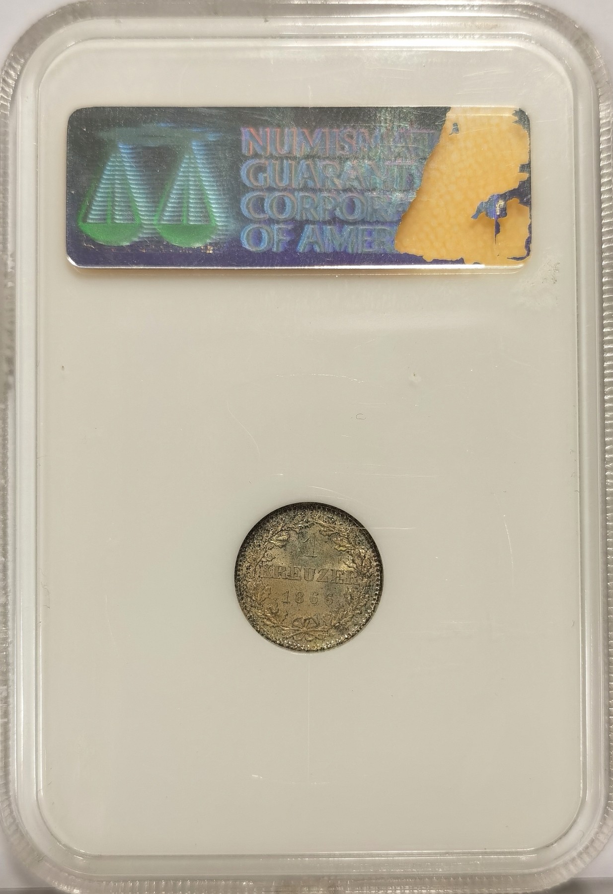 博洋堂世界钱币拍卖第036期（全场包邮） NGC MS67 德国法兰克福1866年1克鲁泽银币，顶级高分小鹰，NGC古老小白盒