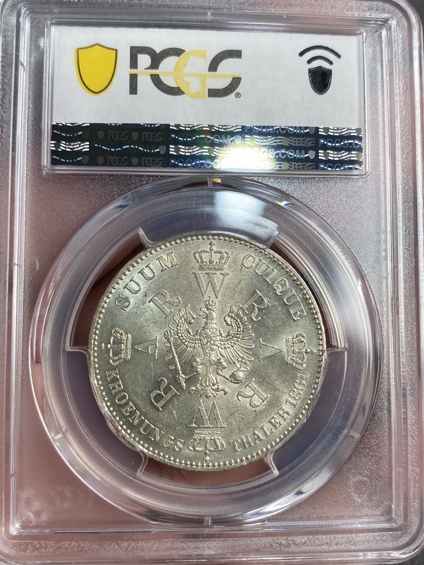 万国钱币拍卖第013期（视频直播专场） PCGS MS62 1861年德国普鲁士威廉一世经典加冕纪念毛衣1泰勒