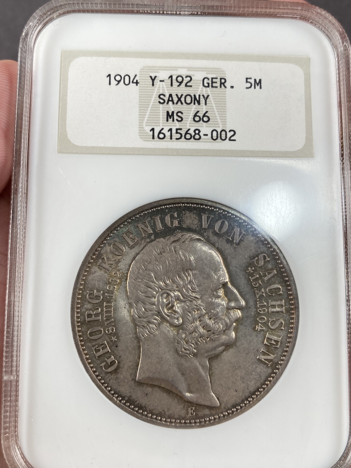 万国钱币拍卖第013期（视频直播专场） NGC MS66 1904年德国萨克森经典老盒顶级老彩5马克