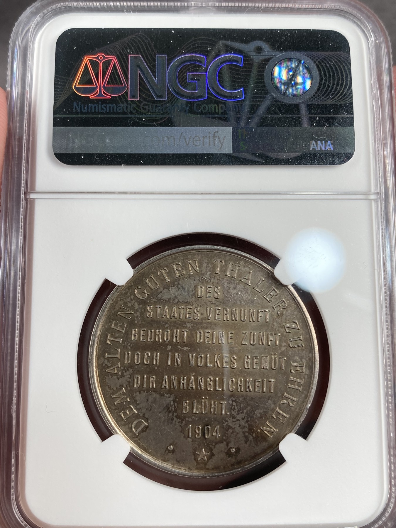 万国钱币拍卖第013期（视频直播专场） NGC MS63 1904年德国普鲁士五皇五彩纪念泰勒发型纪念银章 与联合泰勒同大小