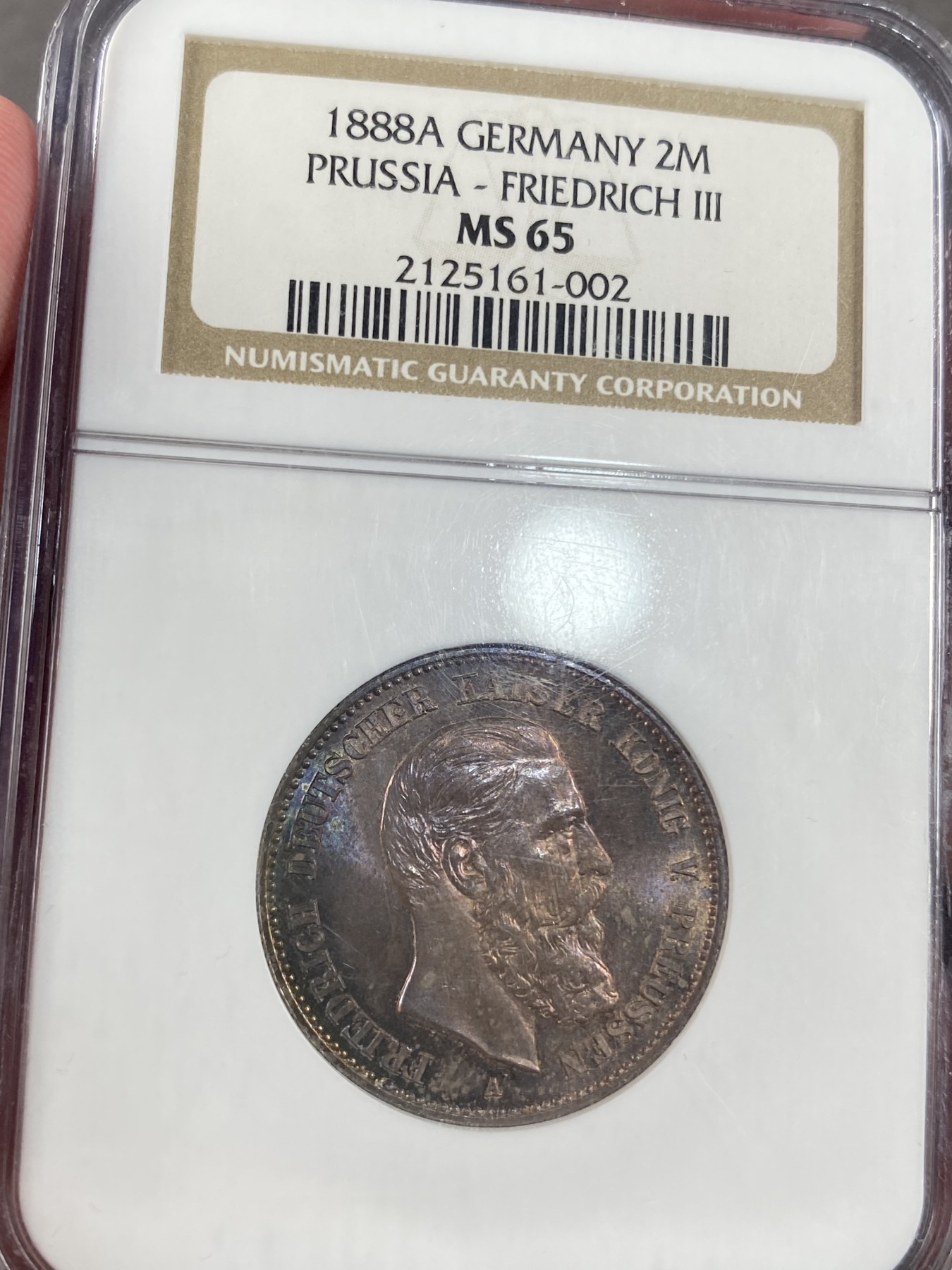 万国钱币拍卖第013期（视频直播专场） NGC MS65 1888年德国普鲁士经典三皇2马克 顶级幻彩