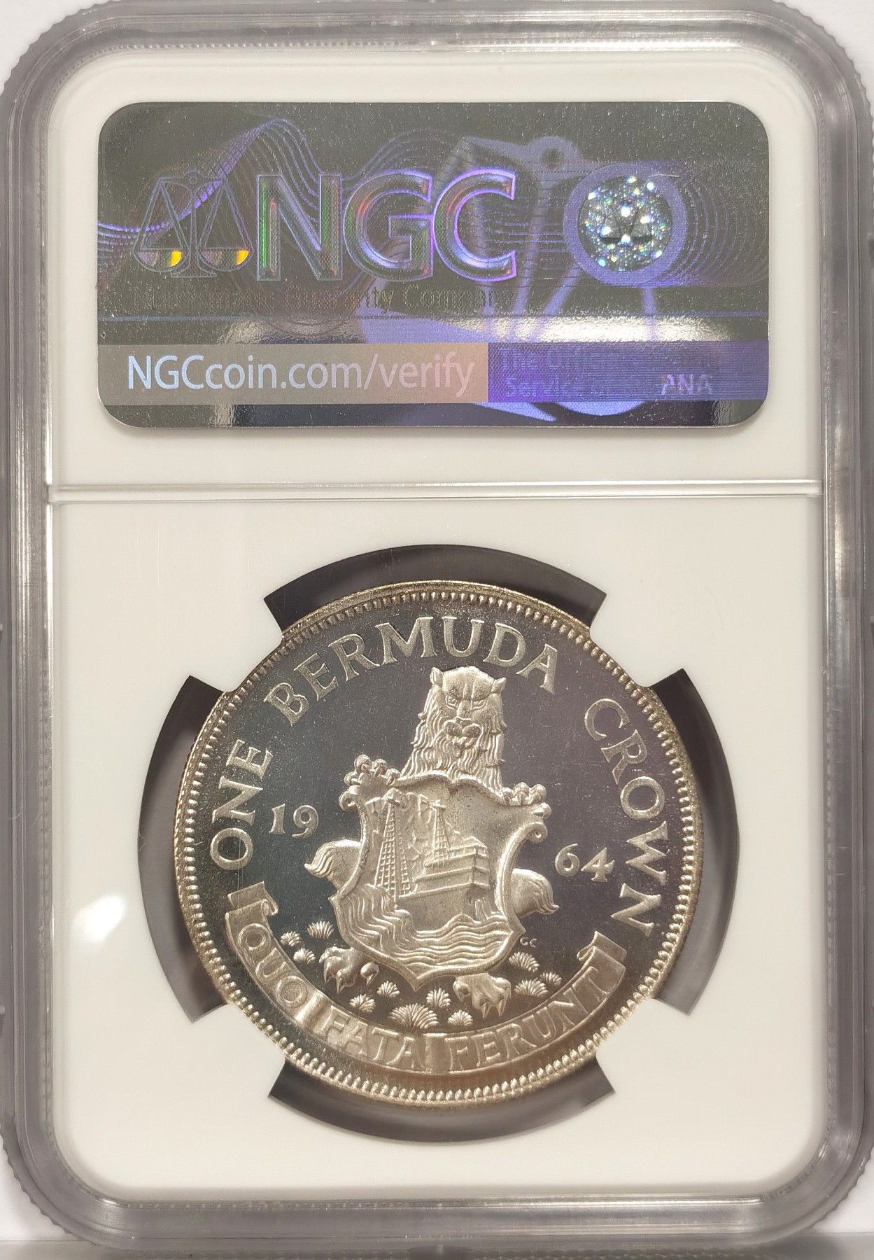 博洋堂世界钱币拍卖第036期（全场包邮） NGC PF65UCAM 英属百慕大1964年伊丽莎白二世1克朗银币 少见精制版 高分且带UCAM不易