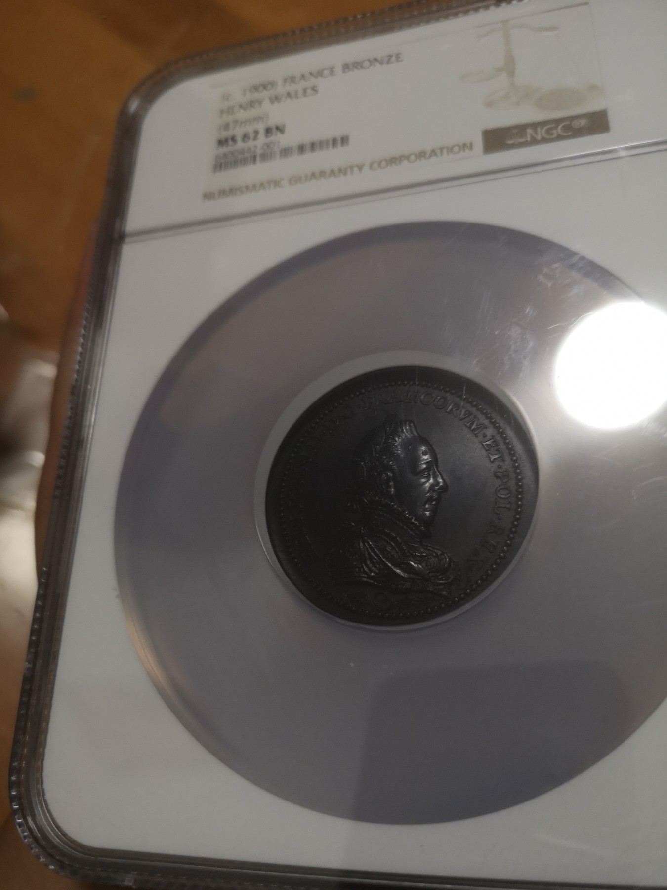 长老汇第24场老银币拍卖 1900法国亨利威尔士铜章，NGC MS62，大盒