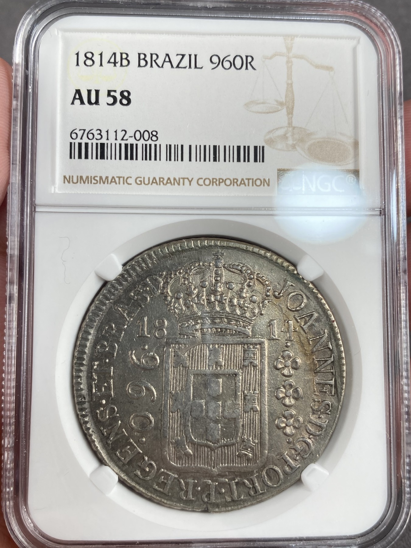 万国钱币拍卖第013期（视频直播专场） NGC AU58 1814年巴西帝国960瑞尔大银币 欧洲环彩