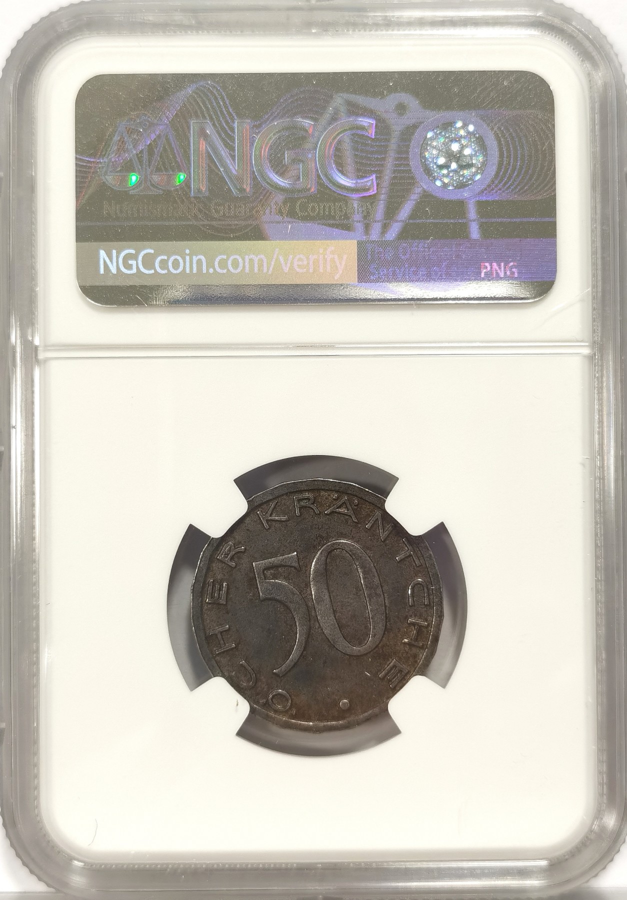 博洋堂世界钱币拍卖第036期（全场包邮） NGC MS61 德紧亚琛鹰头50芬尼铁币，严评，传世铁黑包浆，鹰头经典设计威风凛凛