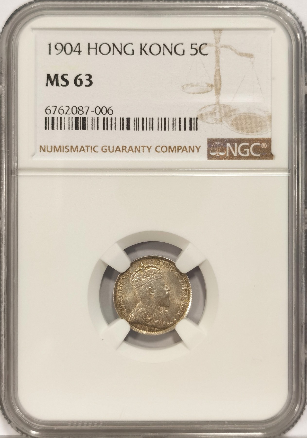 博洋堂世界钱币拍卖第036期（全场包邮） NGC MS63 1904爱德华七世香港五仙银币
