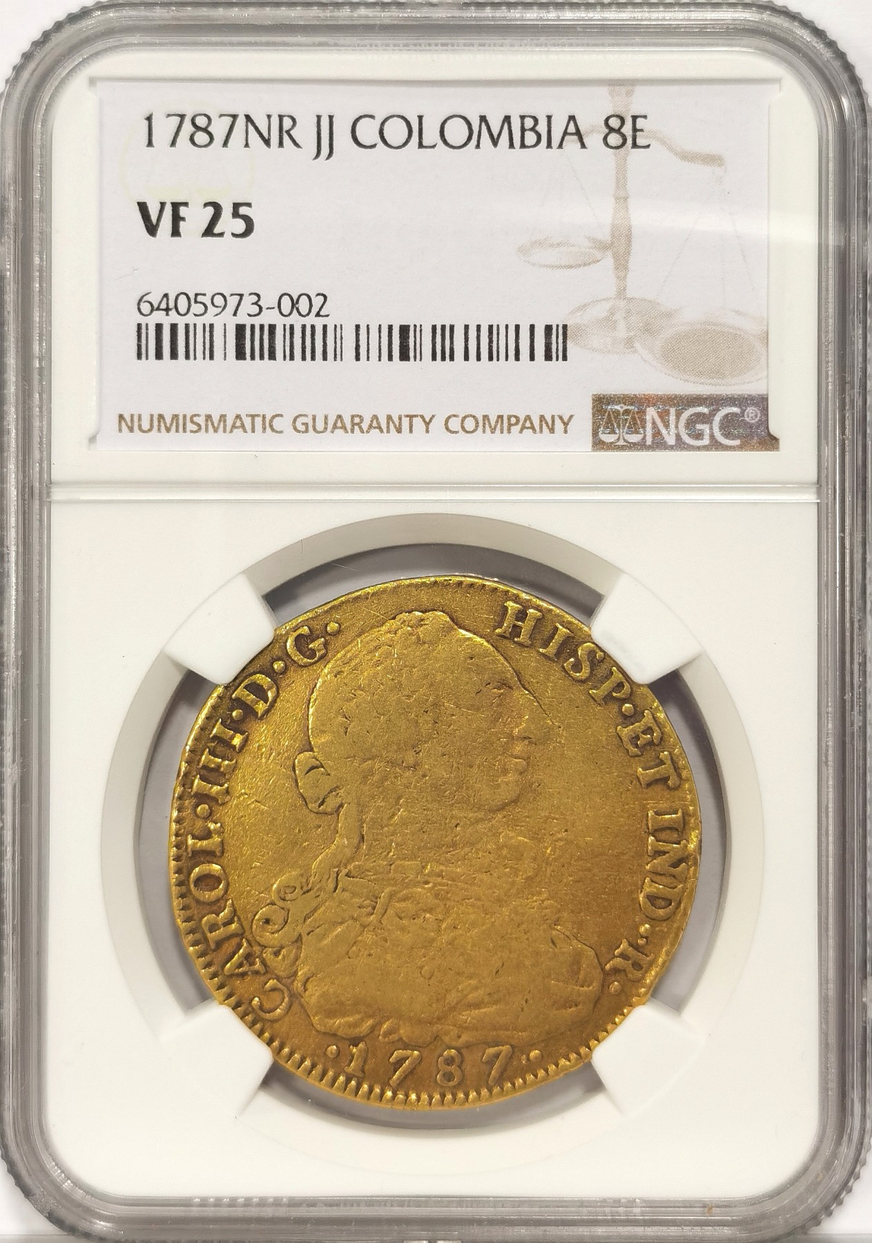 博洋堂世界钱币拍卖第036期（全场包邮） NGC VF25 西属哥伦比亚1787年卡洛斯三世8 Escudos，27克大金币，波哥大厂铸