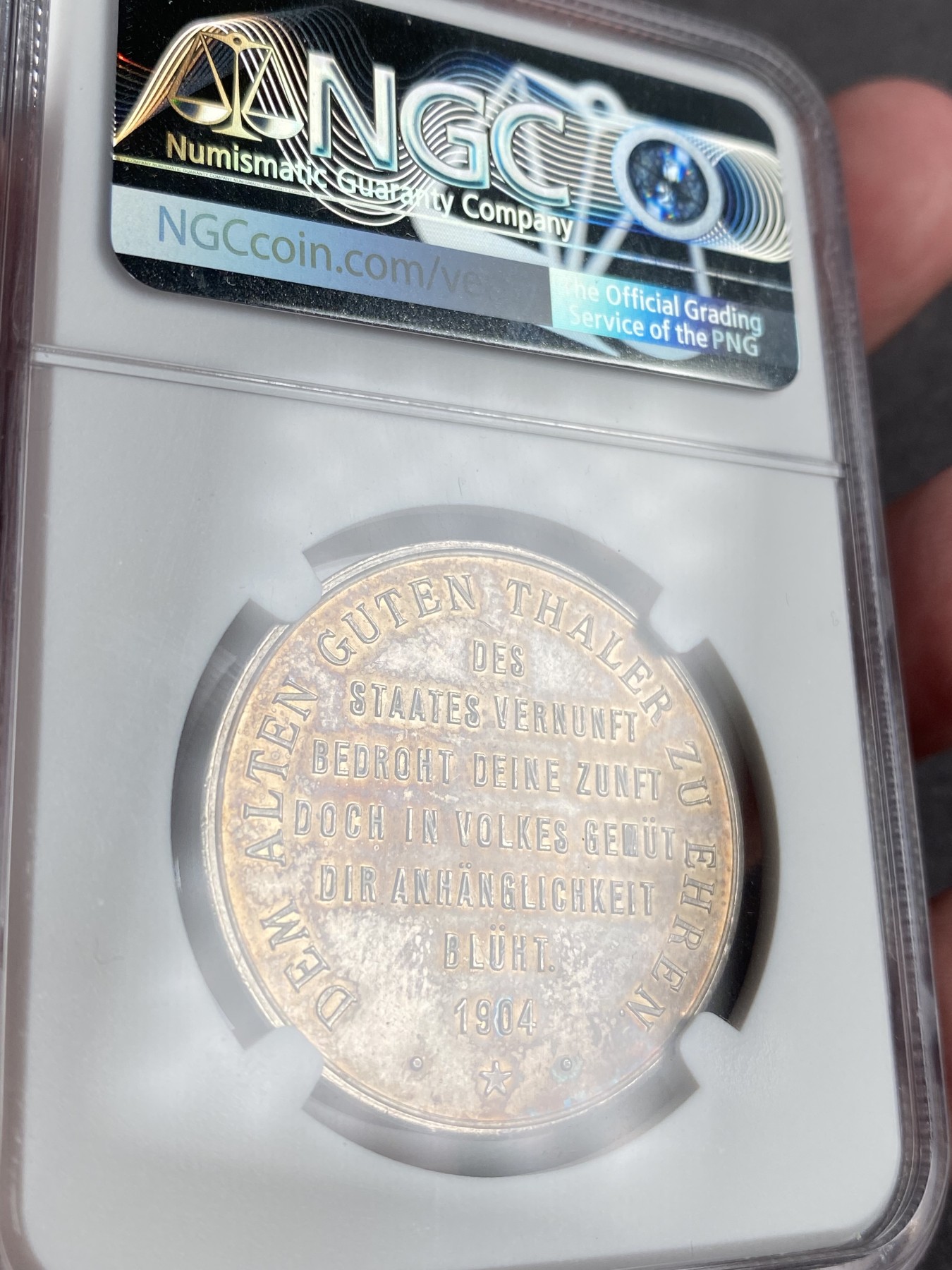 万国钱币拍卖第013期（视频直播专场） NGC MS63 1904年德国普鲁士五皇五彩纪念泰勒发型纪念银章 与联合泰勒同大小