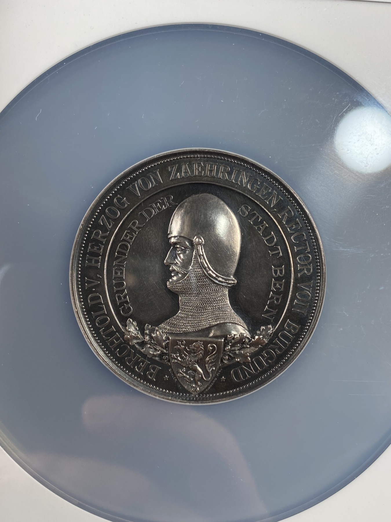 万国钱币拍卖第013期（视频直播专场） NGC MS62 1891年瑞士伯尔尼建城700周年纪念大银章 著名的鸡蛋头 完美原盒彩 大盒装