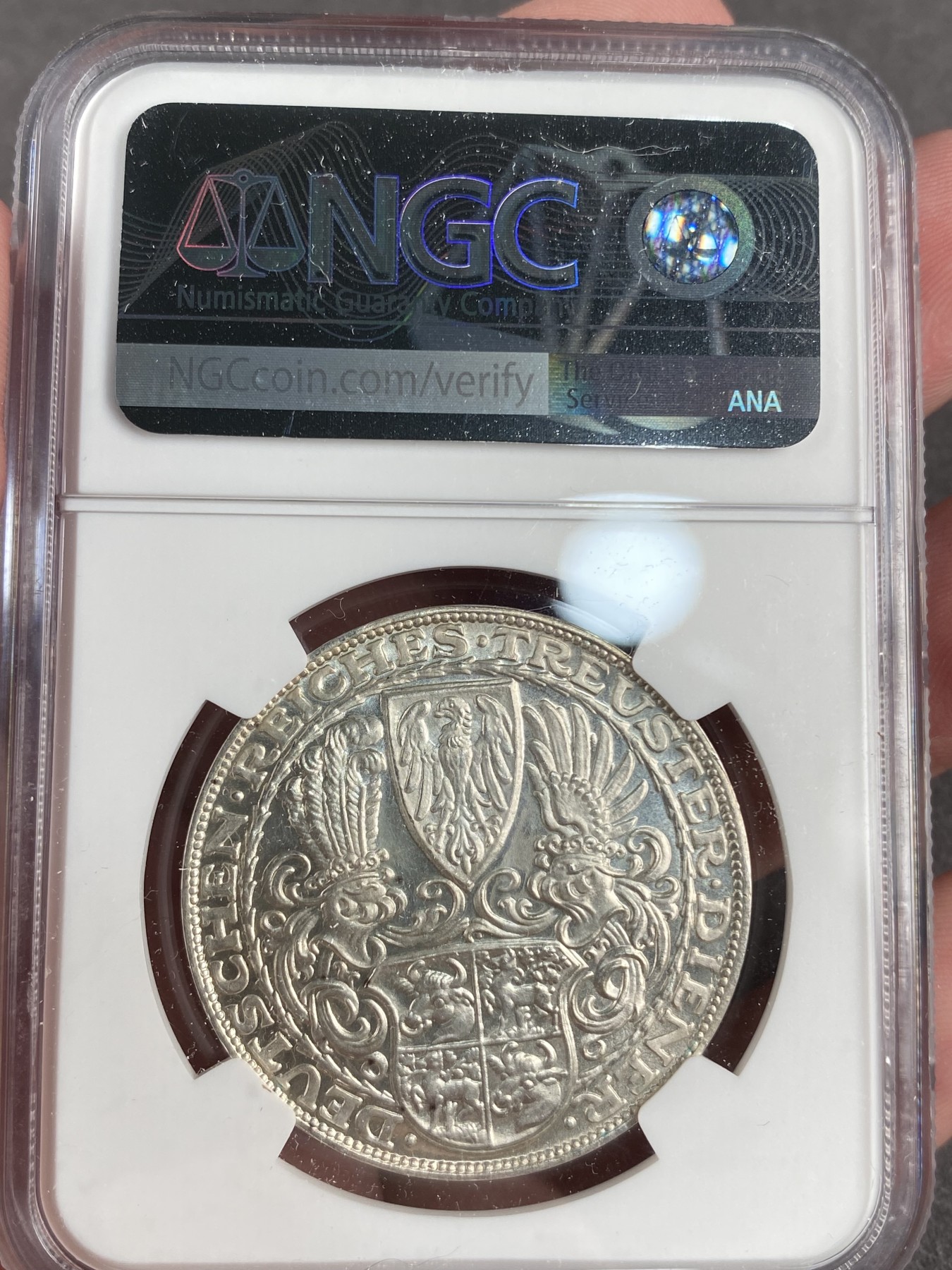 万国钱币拍卖第013期（视频直播专场） NGC MS62 1927D版德国兴登堡总统5马克币章