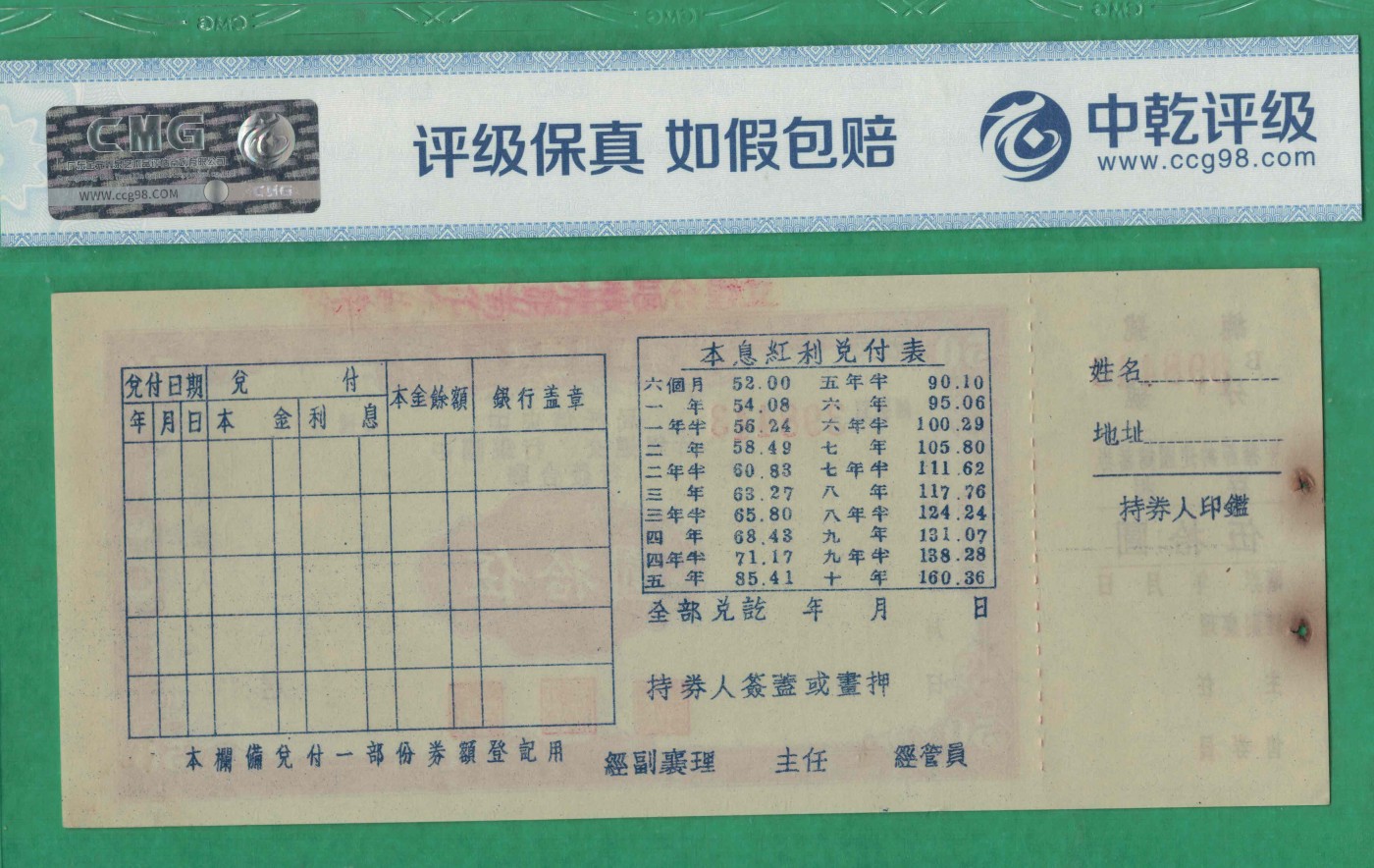 节约建国储蓄券伍拾圆(50元) 完整有副票 较少 实物图 UNC