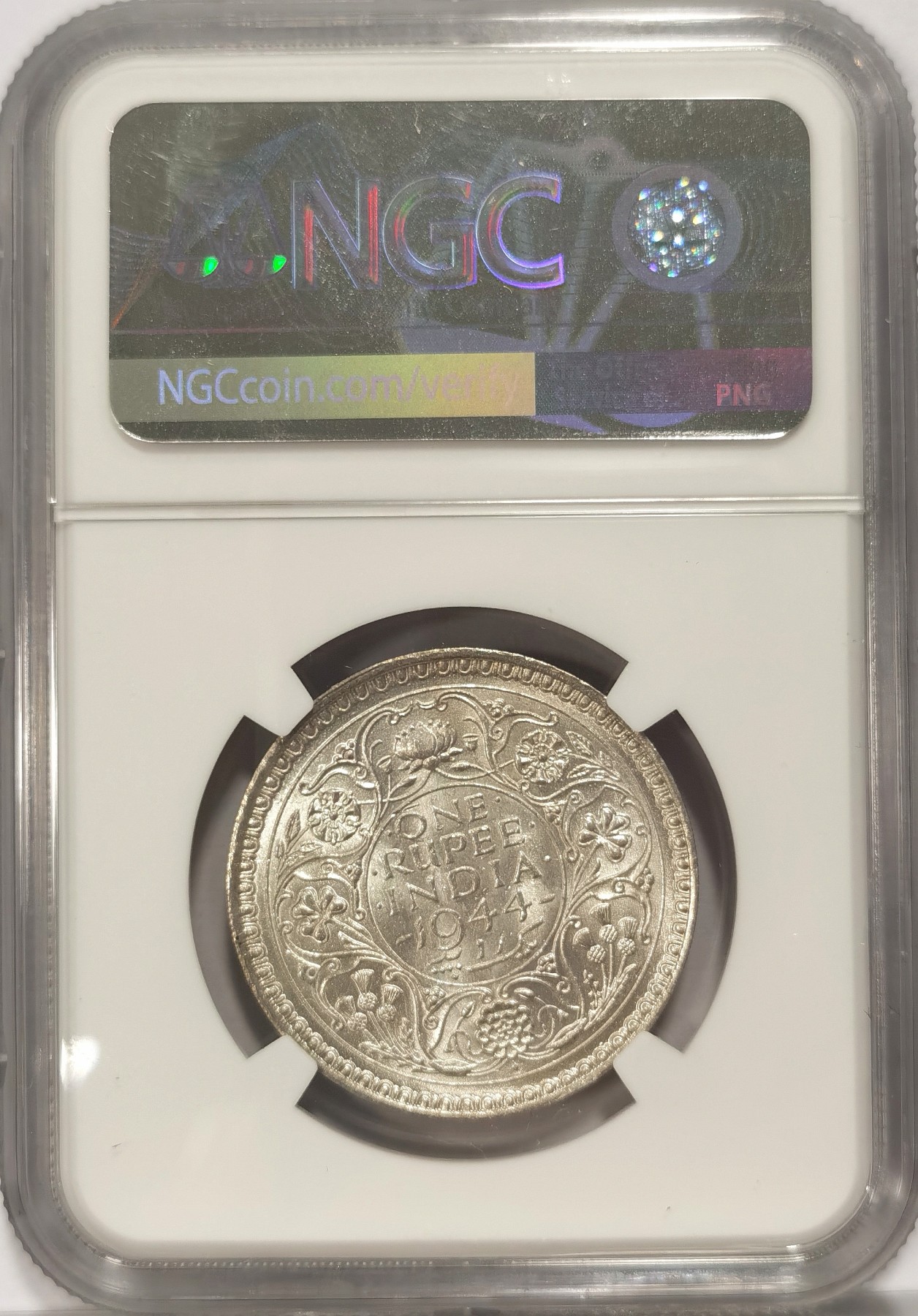 博洋堂世界钱币拍卖第036期（全场包邮） NGC MS62 英属印度1944年B版乔治六世1卢比银币 原光UNC好品