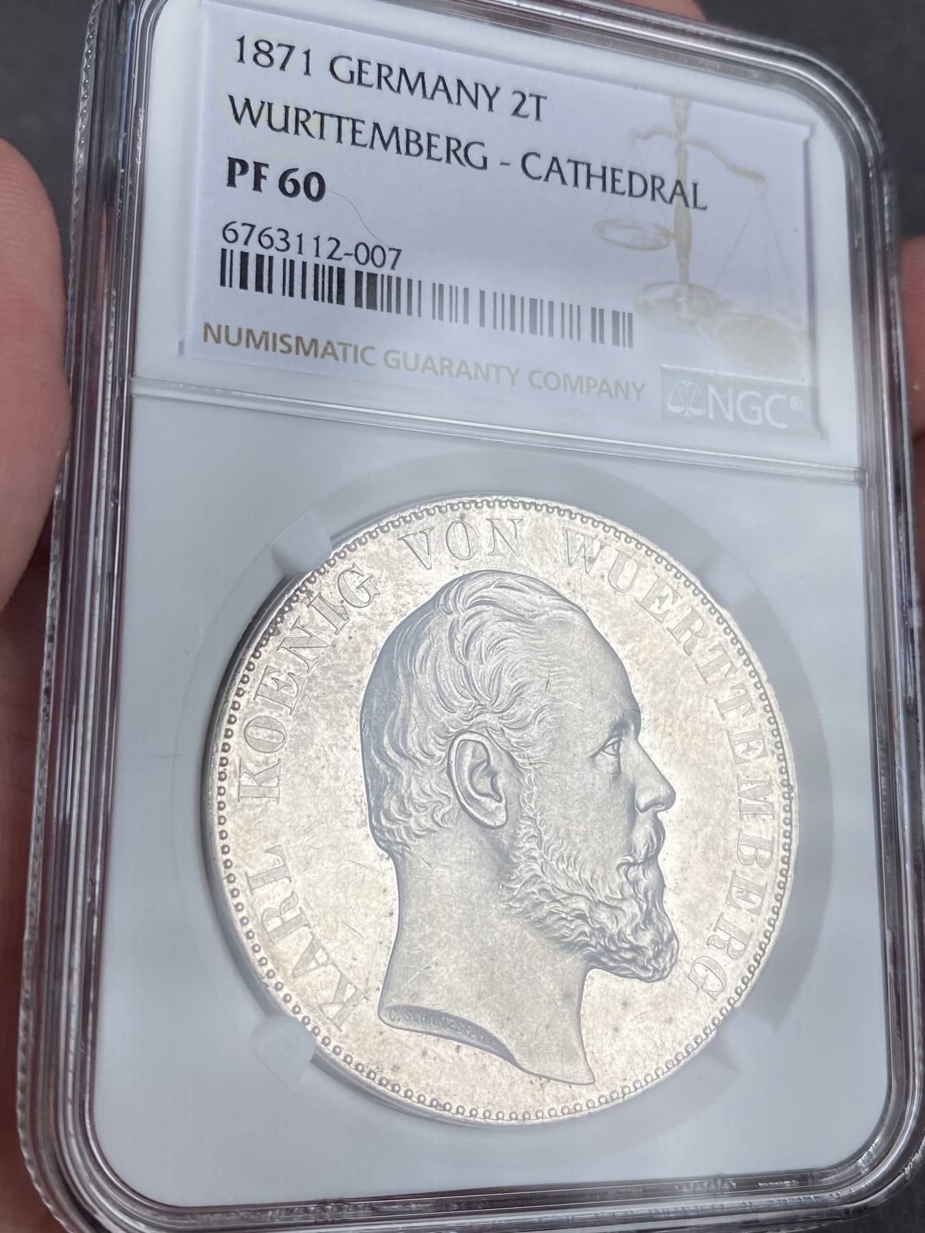 万国钱币拍卖第013期（视频直播专场） NGC PF60 1871年德国符腾堡经典乌尔姆大教堂落成纪念2泰勒 精致镜面 光边 越来越贵的品种