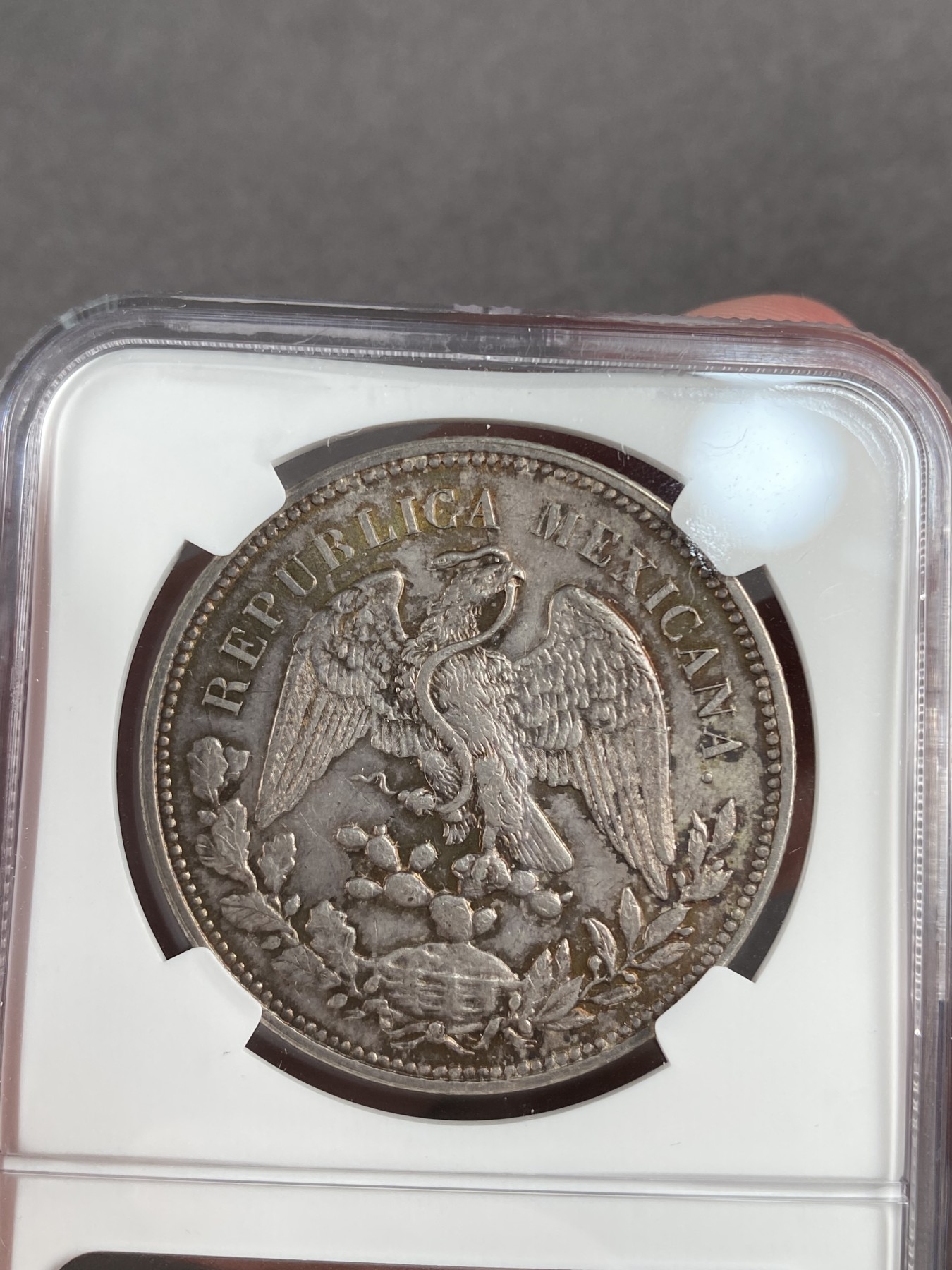 万国钱币拍卖第013期（视频直播专场） NGC AU58 1908年MO厂墨西哥8瑞尔直边鹰洋大银币