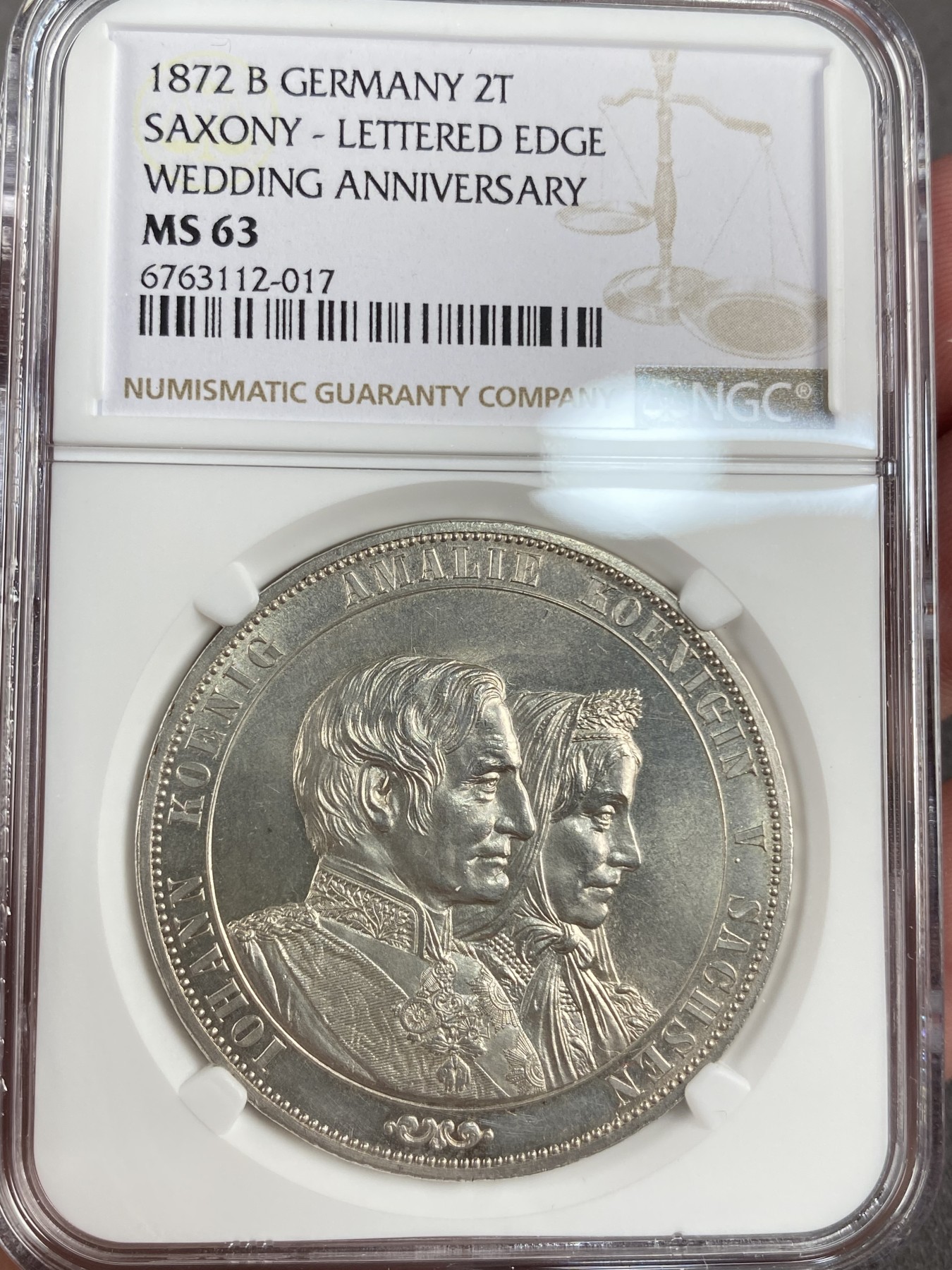 万国钱币拍卖第013期（视频直播专场） NGC MS63 1872年德国萨克森最后的金婚2泰勒 温润转光