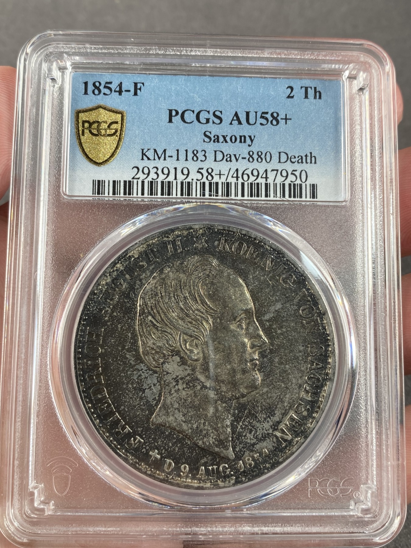 万国钱币拍卖第013期（视频直播专场） PCGS AU58+ 1854年德国萨克森经典双神2泰勒 少见品种，欧洲五彩