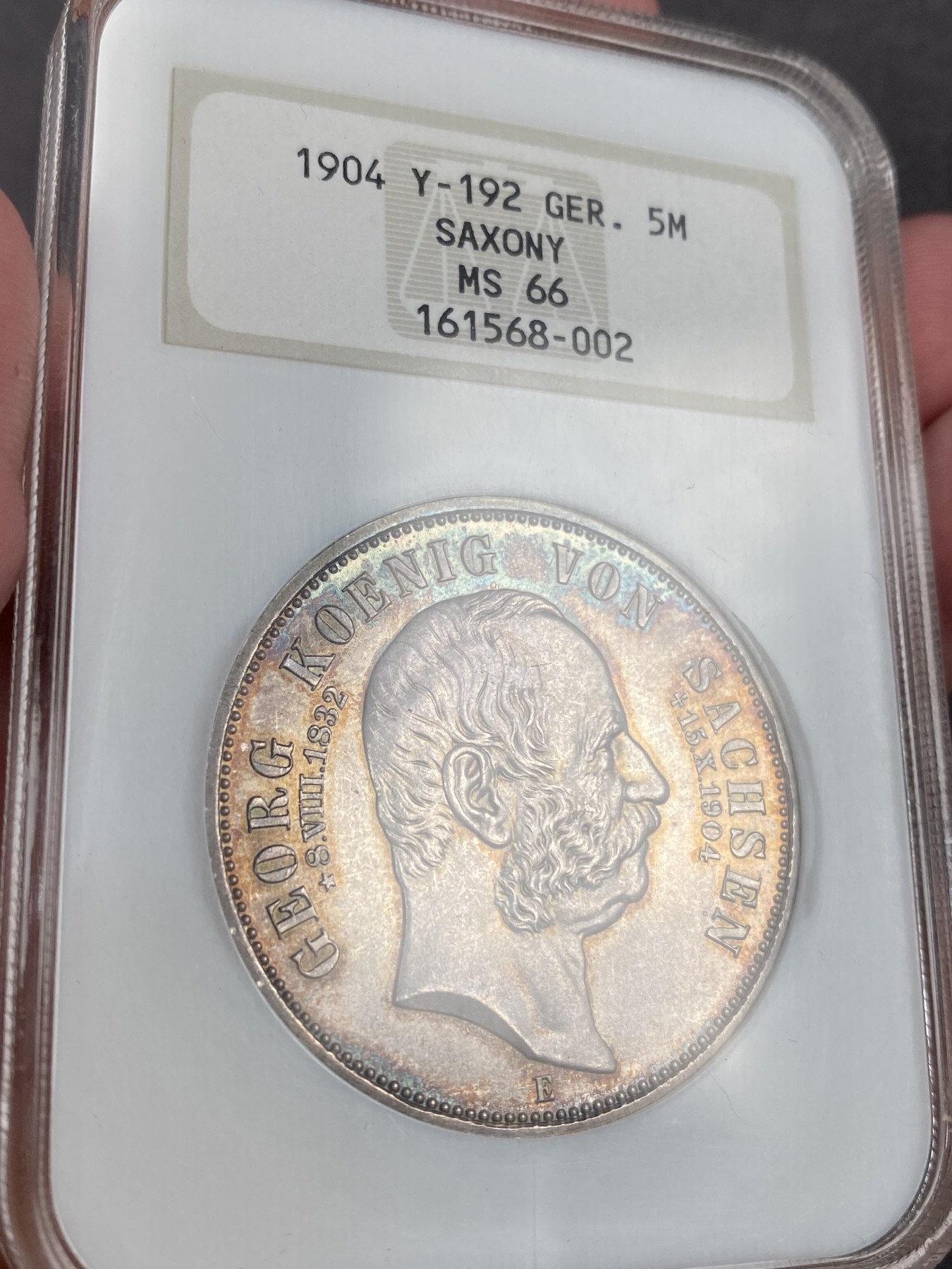 万国钱币拍卖第013期（视频直播专场） NGC MS66 1904年德国萨克森经典老盒顶级老彩5马克