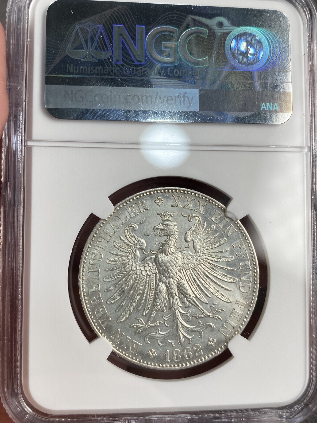 万国钱币拍卖第013期（视频直播专场） NGC MS61 1862年德国法兰克福流通少女1泰勒 转光