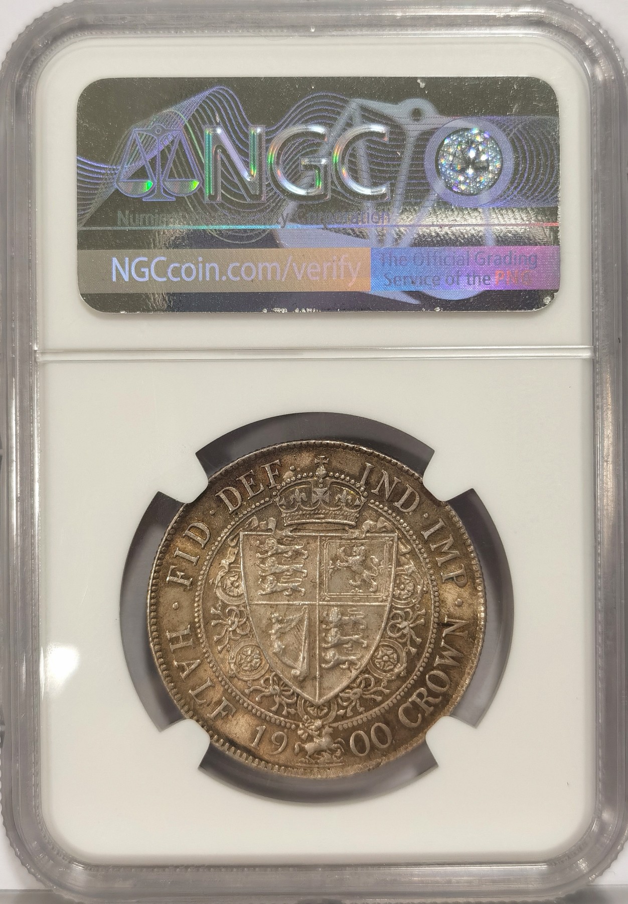 博洋堂世界钱币拍卖第036期（全场包邮） NGC MS64 英国1900年维多利亚披纱半克朗银币，淡金色包浆，状态很不错的一枚