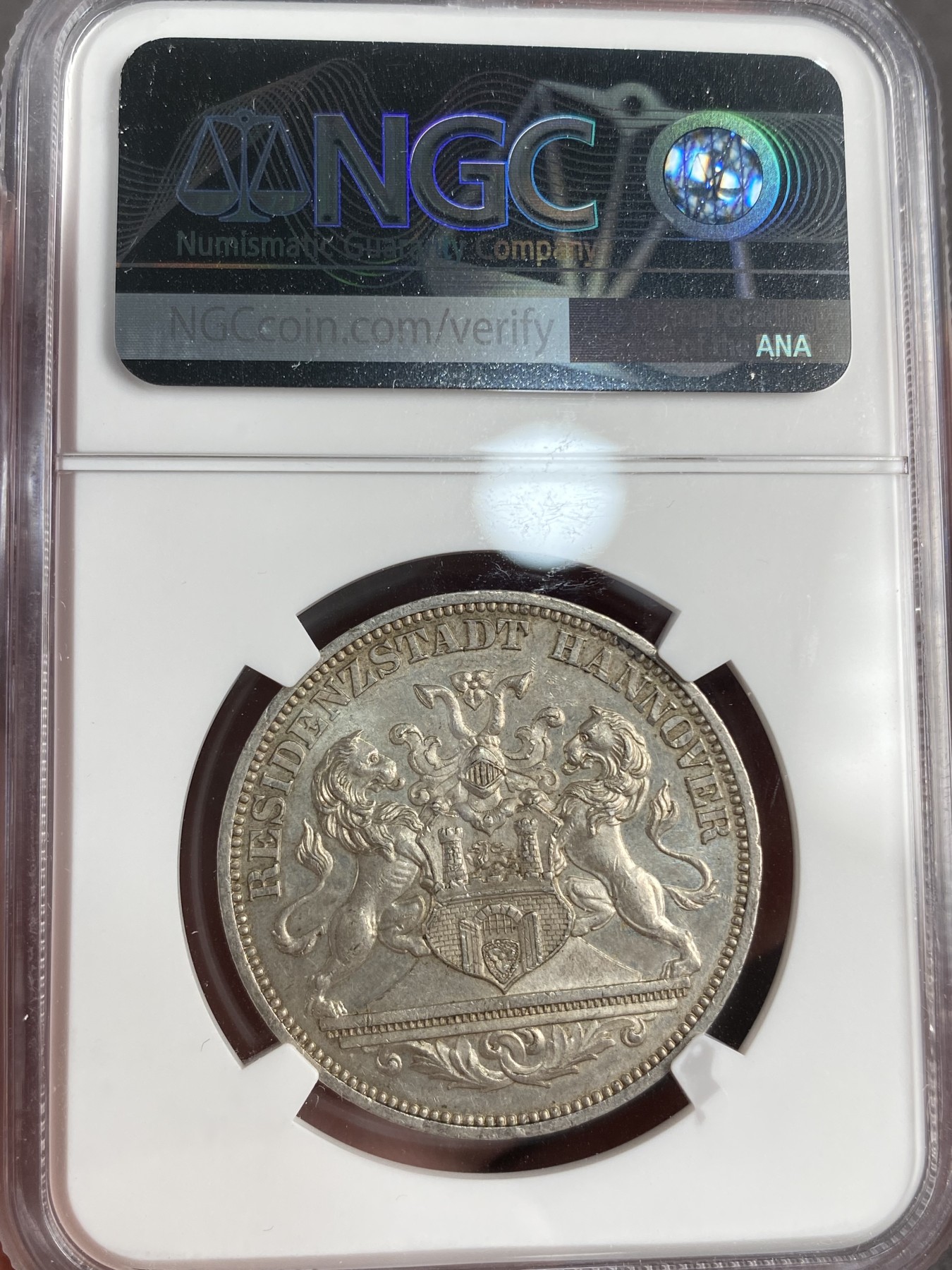 万国钱币拍卖第013期（视频直播专场） NGC MS62 1872年德国汉诺威射击节纪念泰勒型银章 可以说是最后的1泰勒