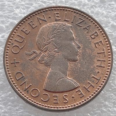 全场一元起拍 世界钱币散币场 第11期 新西兰1964年伊丽莎白二世 1/2便士 铜币