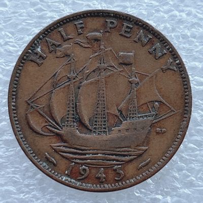 全场一元起拍 世界钱币散币场 第11期 1943年英国半便士 乔治六世 1/2便士