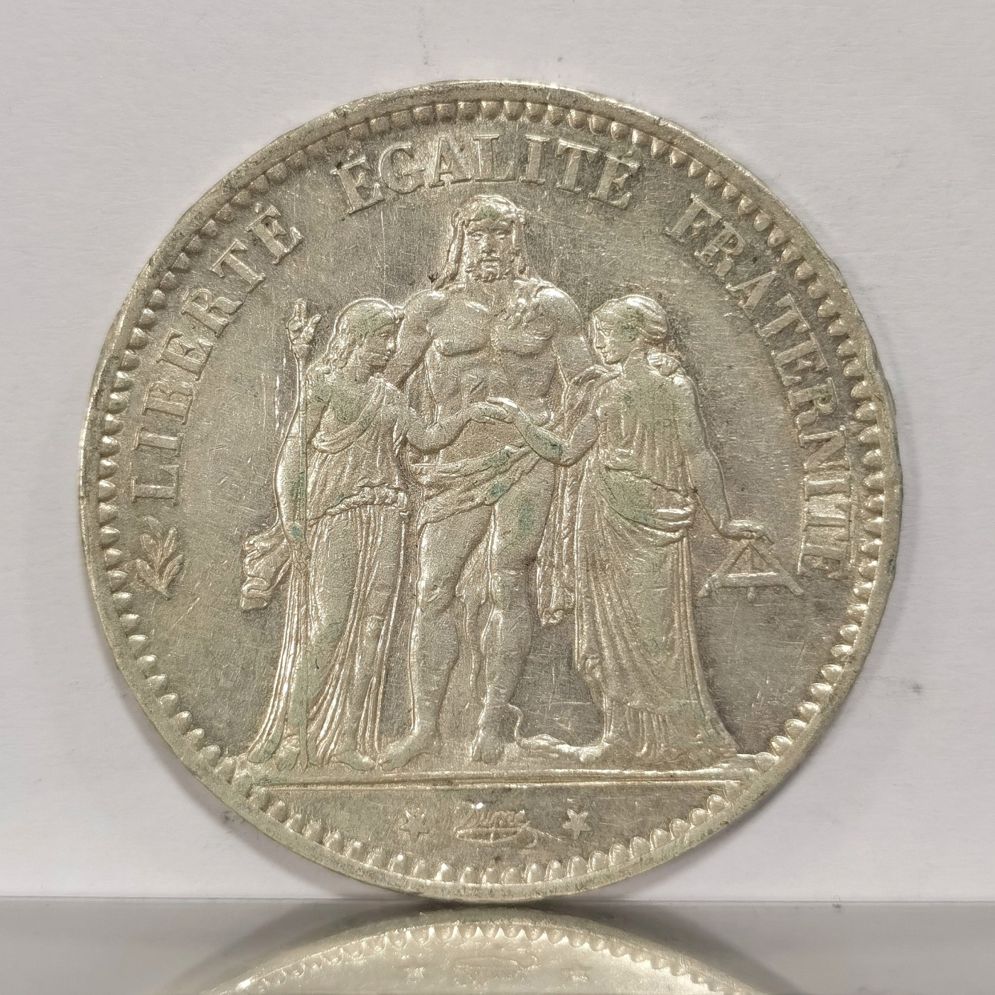 博洋堂世界钱币拍卖第036期（全场包邮） 法国1874年大力神5法郎，UNC未流通，打制深峻细节清晰，转光强烈币面干净