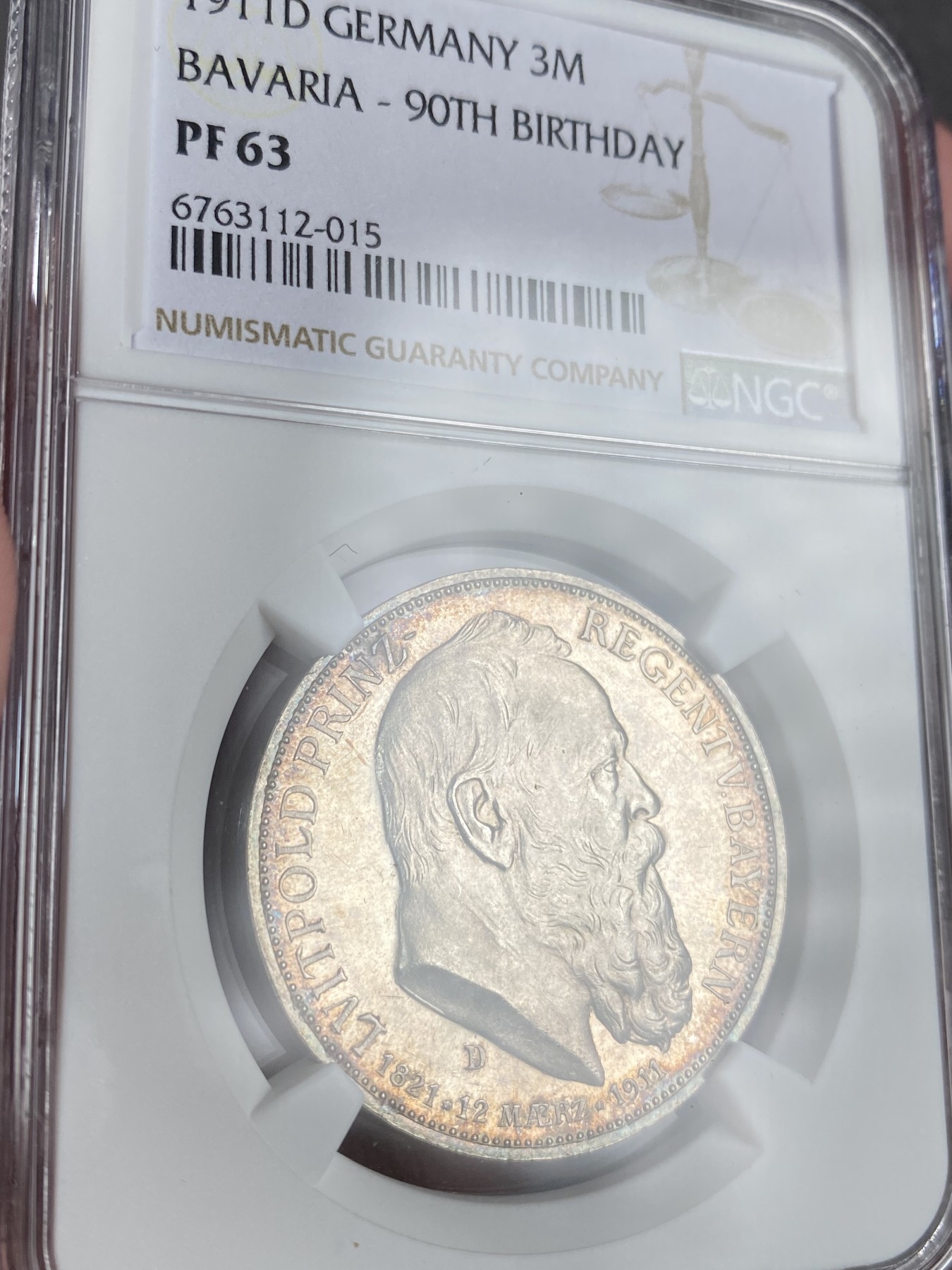 万国钱币拍卖第013期（视频直播专场） NGC PF63 1911年德国巴伐利亚摄政王利奥波德90大寿纪念3马克 精致镜面欧洲金彩